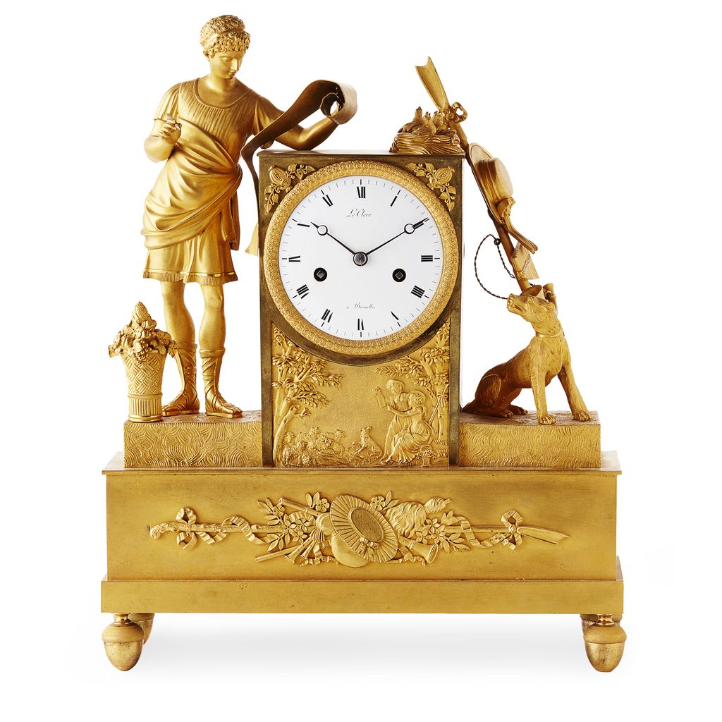 FRENCH EMPIRE ORMOLU CLOCK BY LE CLERC A BRUXELLES