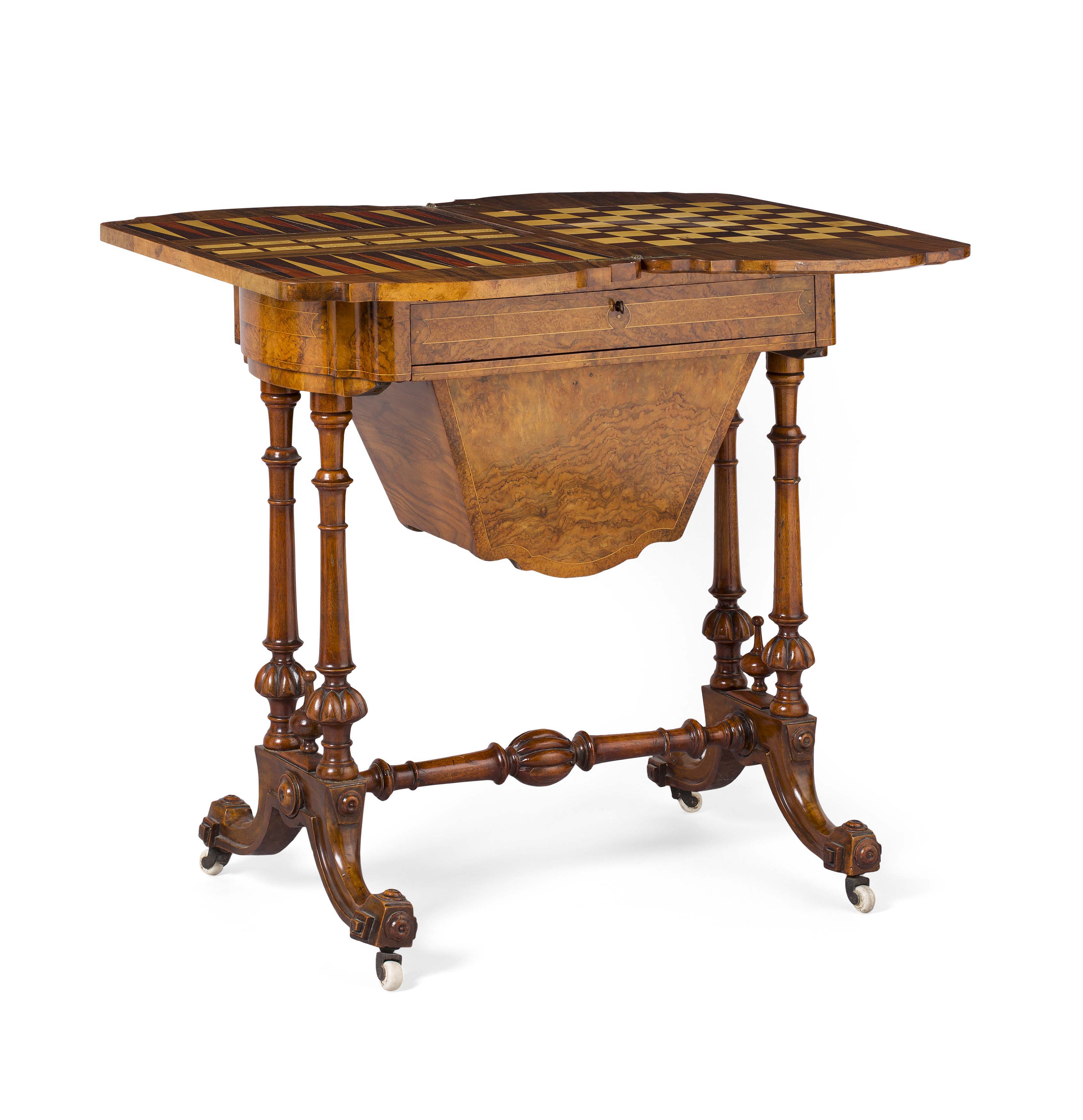 VICTORIAN WALNUT WORK/GAMES TABLE