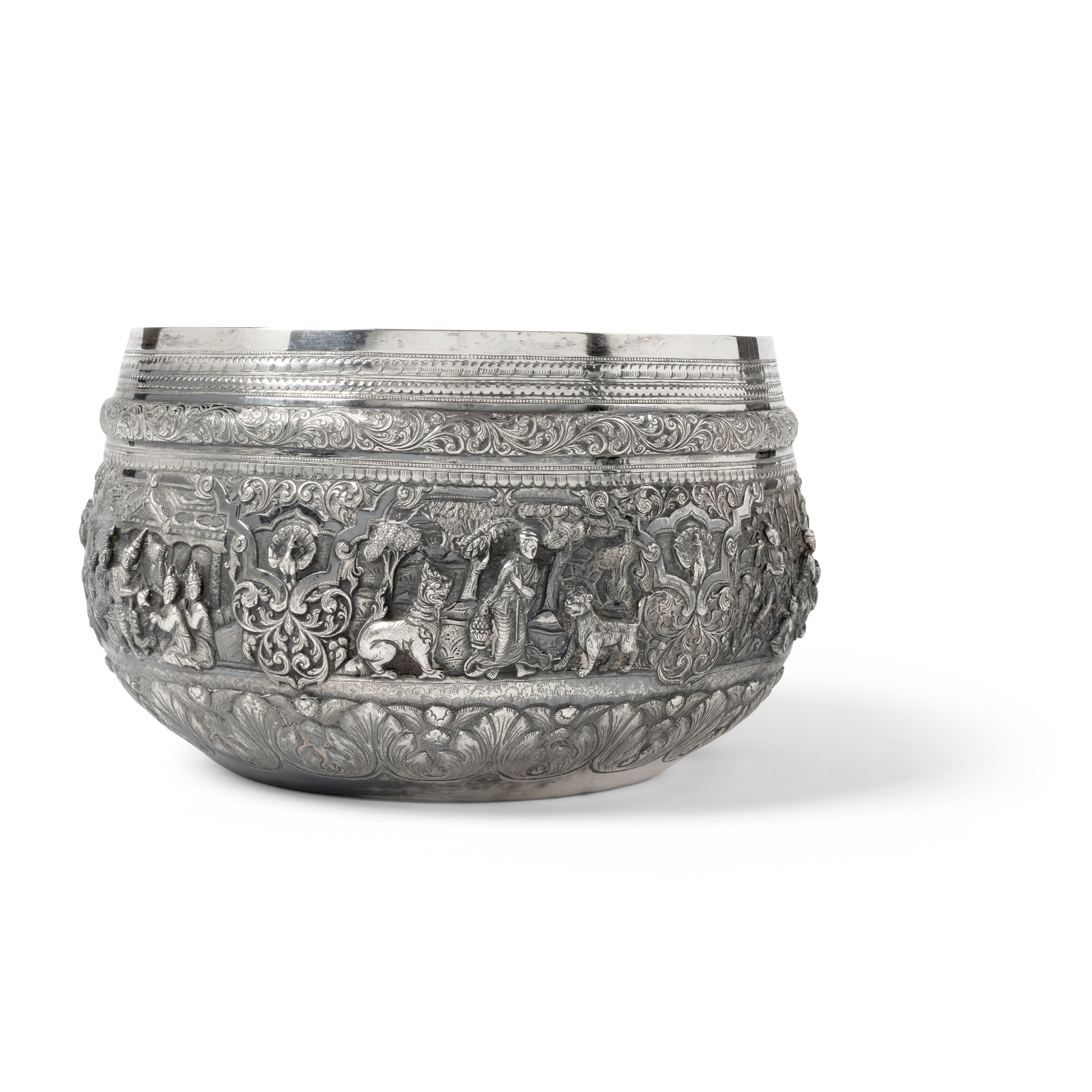 LARGE BURMESE SILVER BOWL
