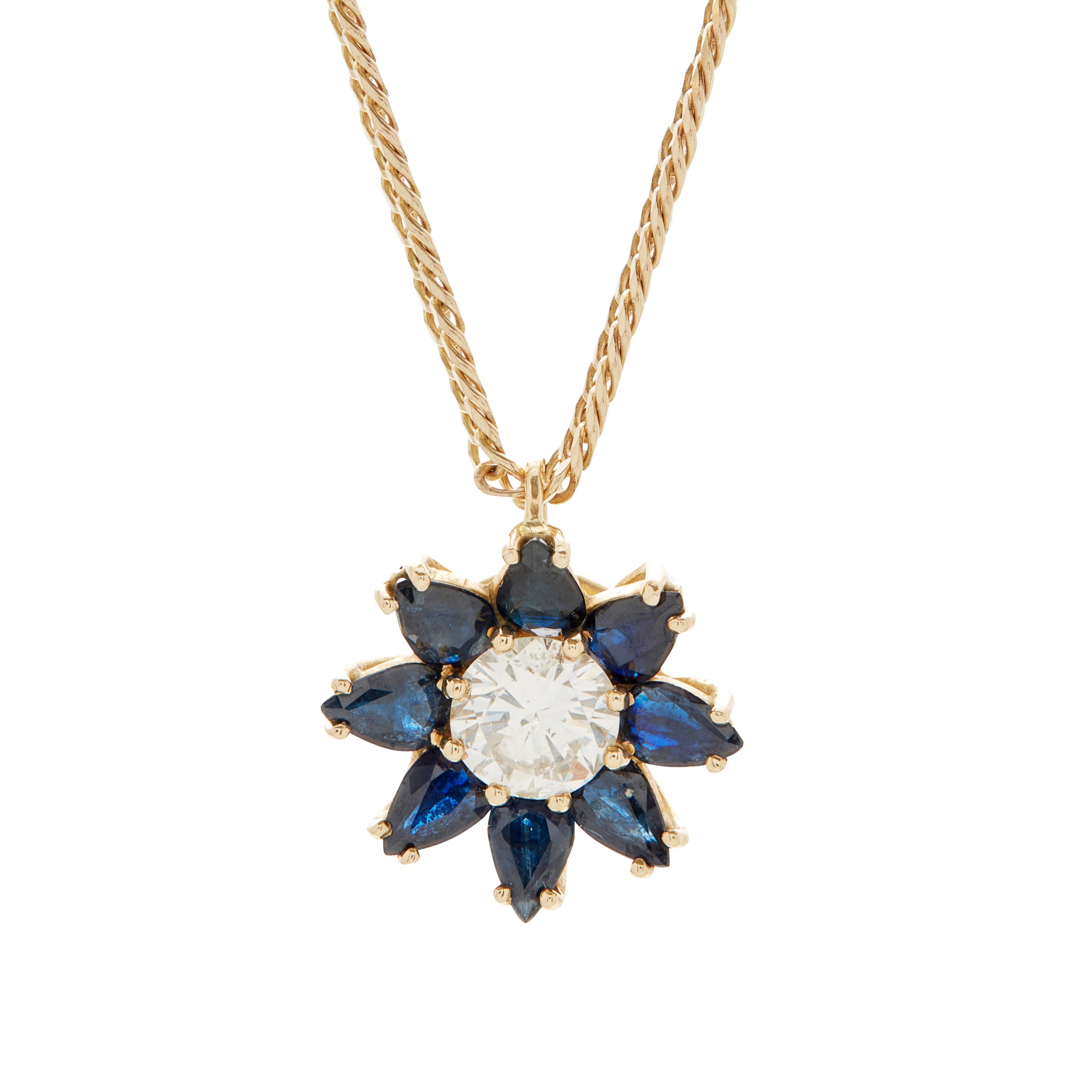 A sapphire and diamond set cluster pendant