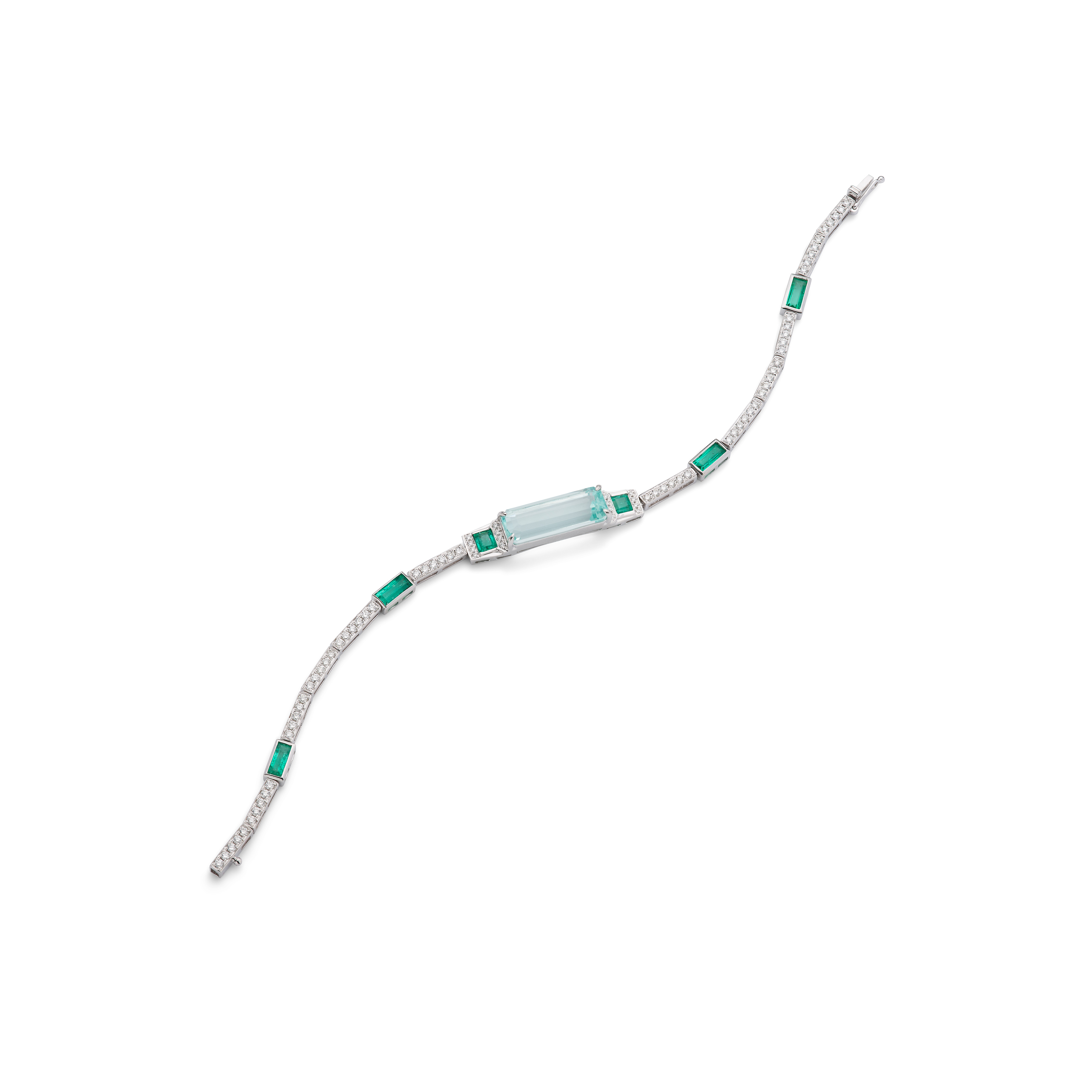 Fei Liu: An aquamarine, diamond and emerald bracelet