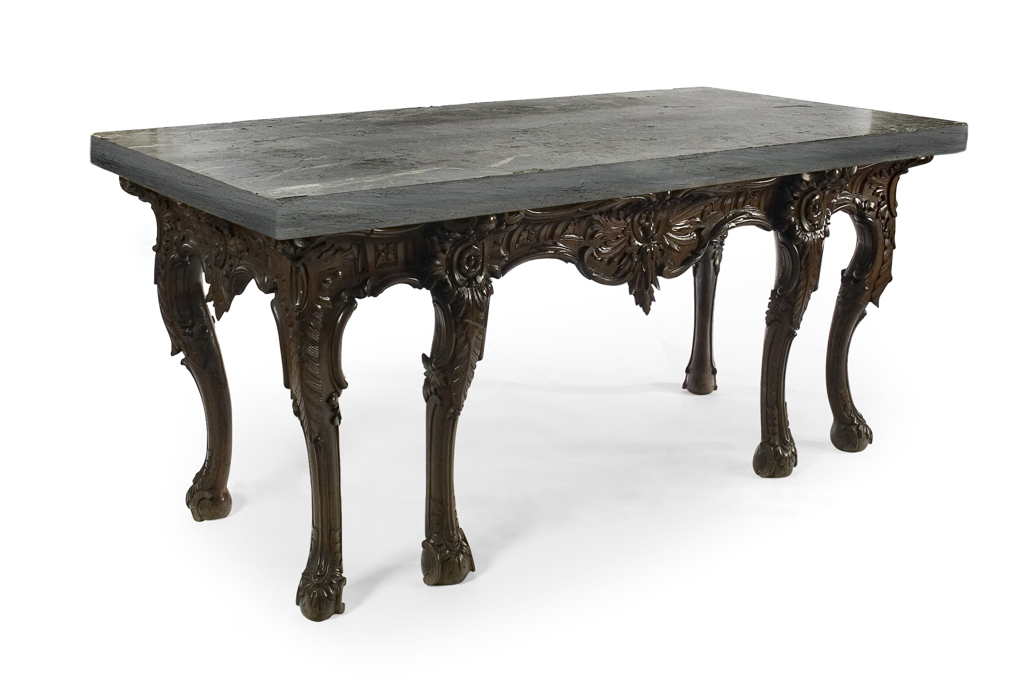 An impressive 19th century carved mahogany marble top side table Possibly Irish