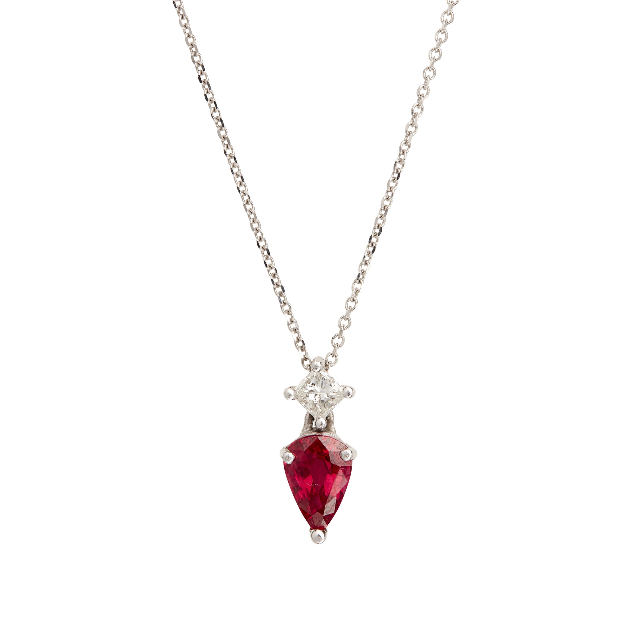 A ruby and diamond set pendant necklace