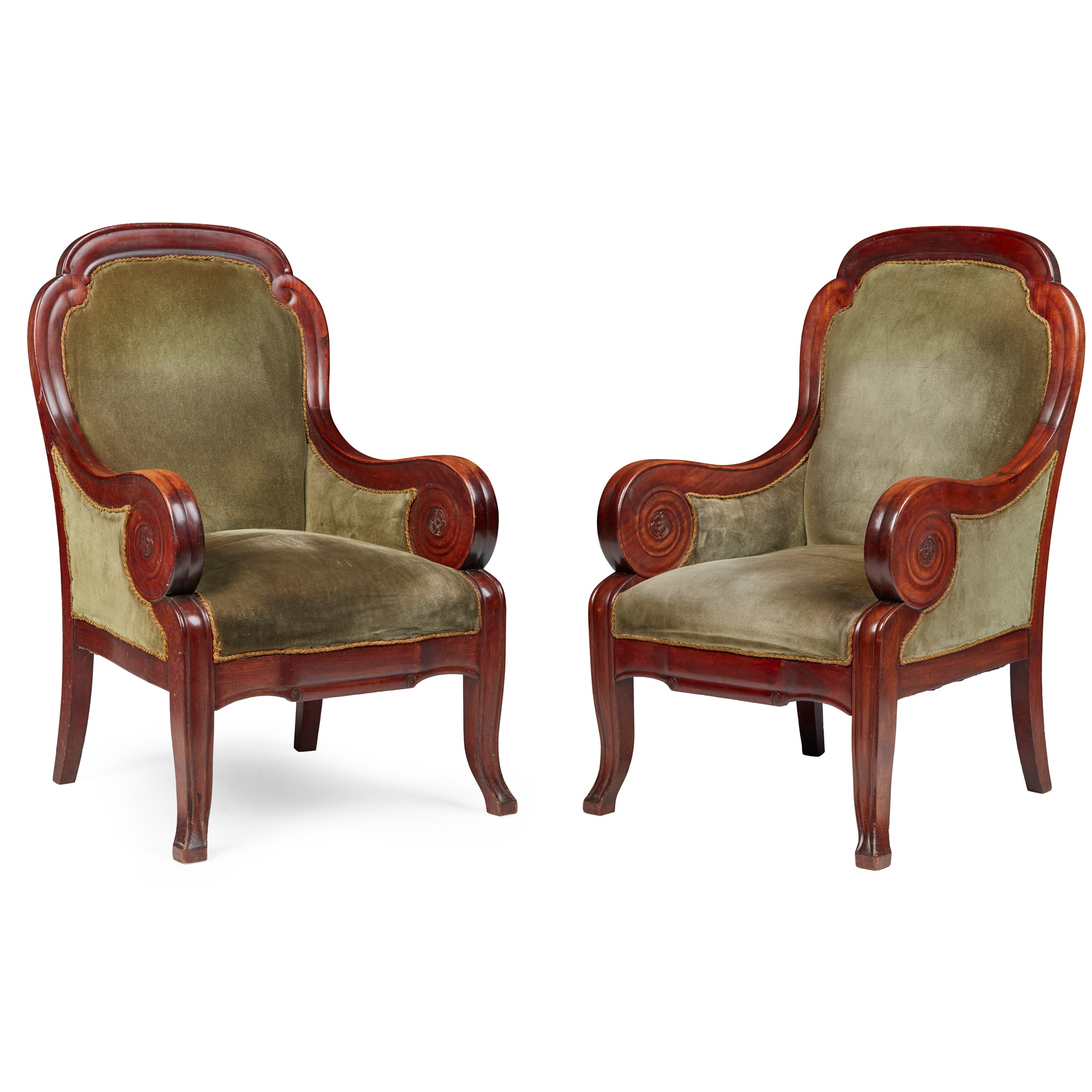 PAIR OF GEORGE IV MAHOGANY LIBRARY ARMCHAIRS