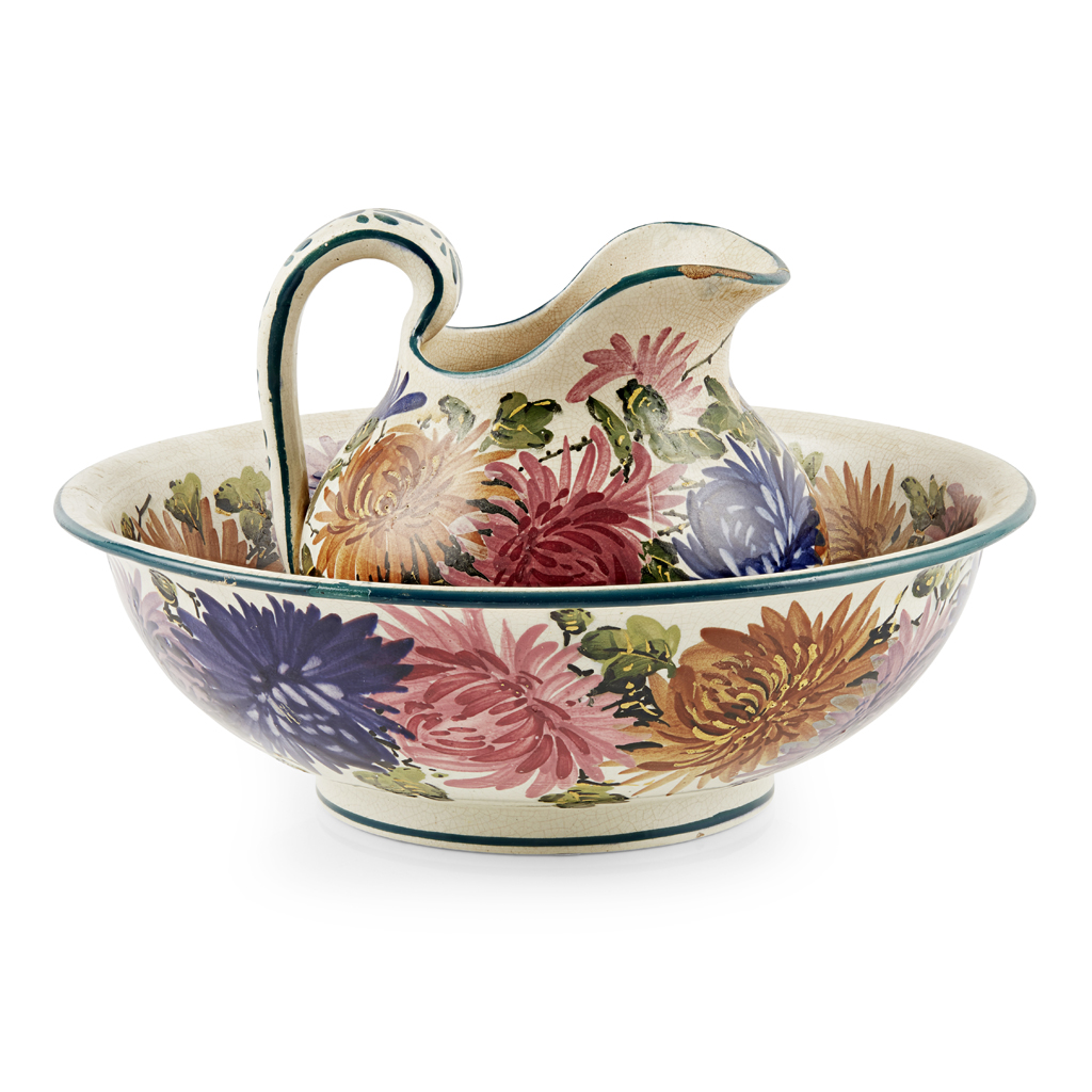 A SMALL WEMYSS WARE EWER AND BASIN