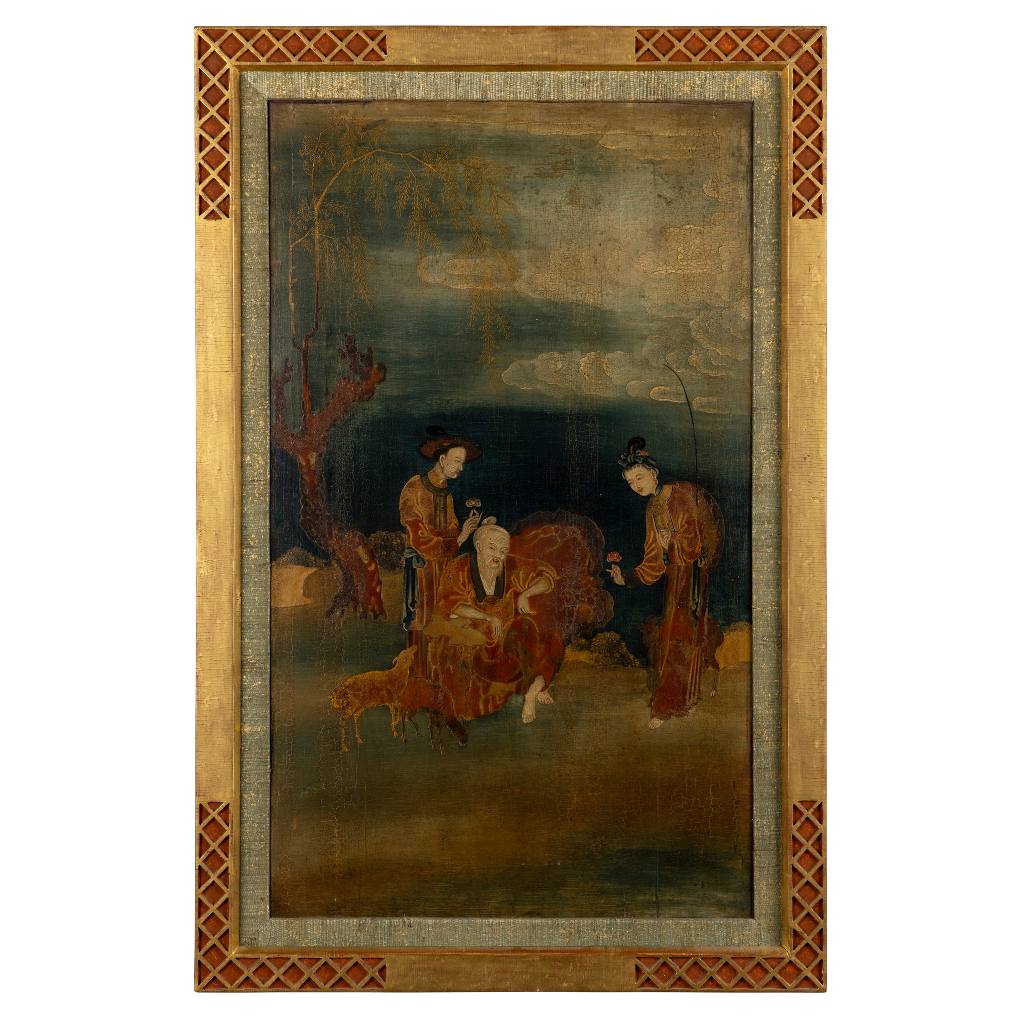 CHINESE SCHOOL OIL PAINTING WITH THREE FIGURES
