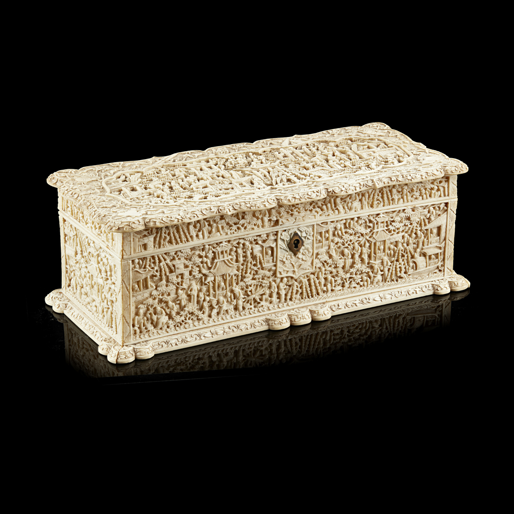 FINELY CARVED CANTON IVORY CASKET