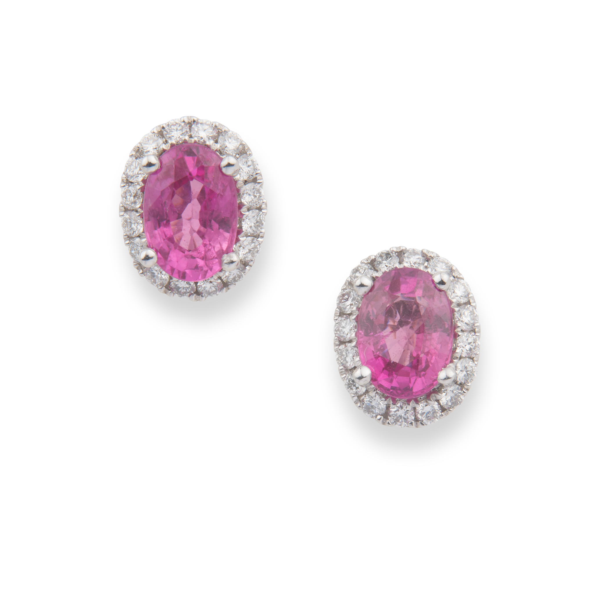 A pair of pink sapphire and diamond cluster earstuds