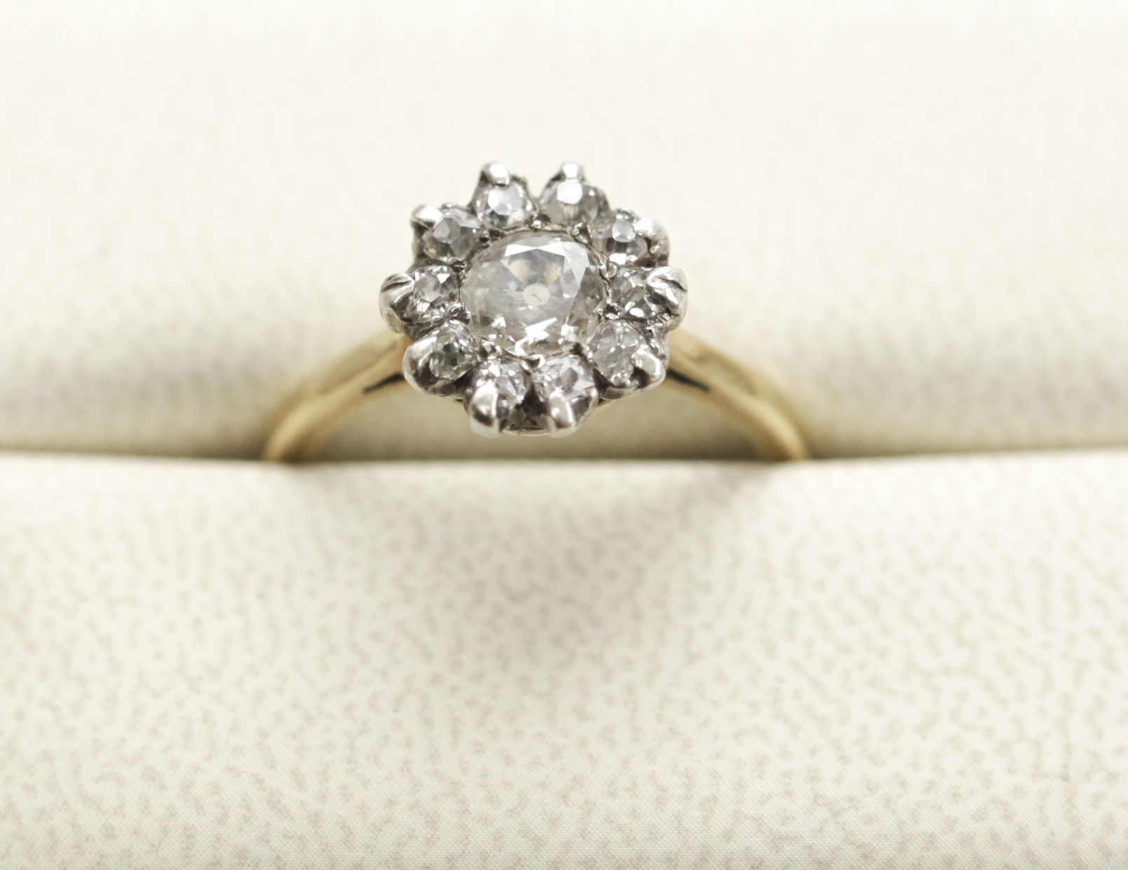 An 18ct gold mounted circular diamond set cluster ring