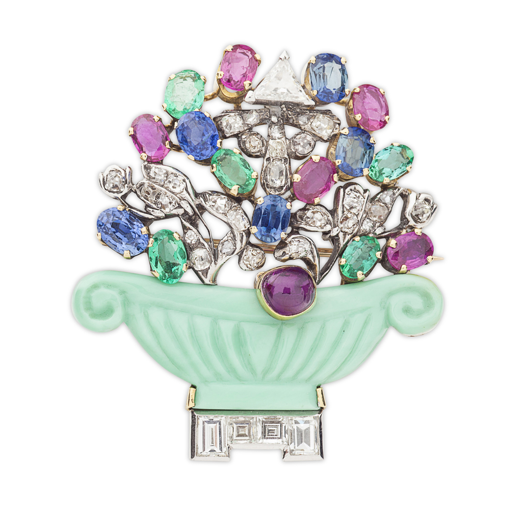 An Art Deco multi-gem set giardenetto brooch, circa 1930