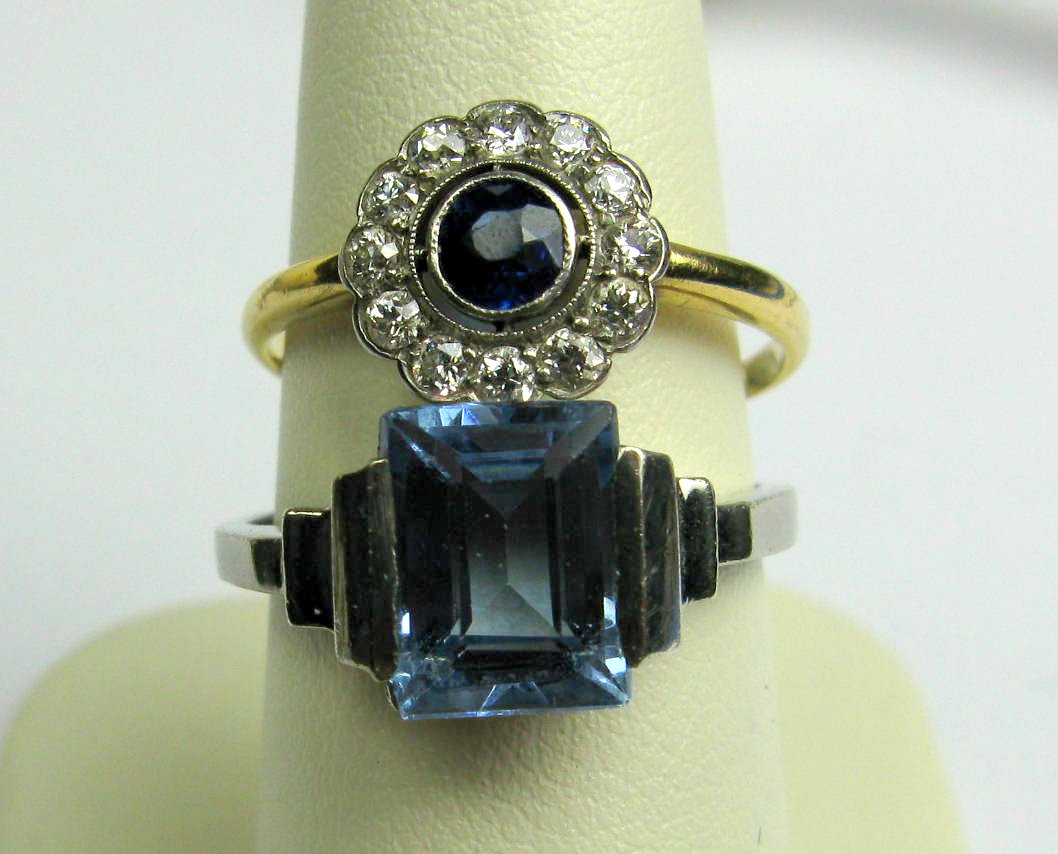 A pale blue spinel set ring