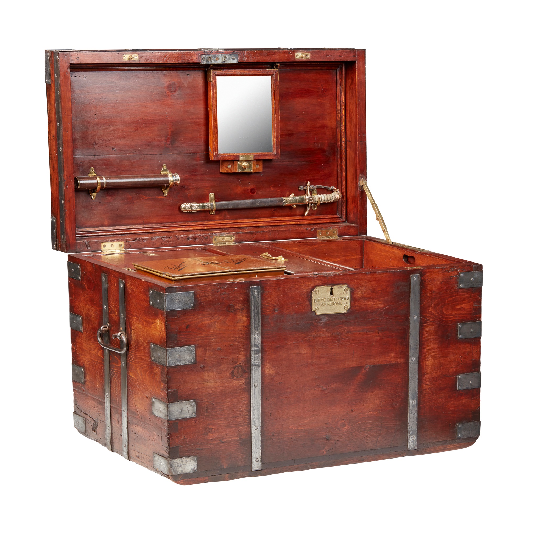 TEAK AND STEEL BANDED NAVAL OFFICER'S CHEST