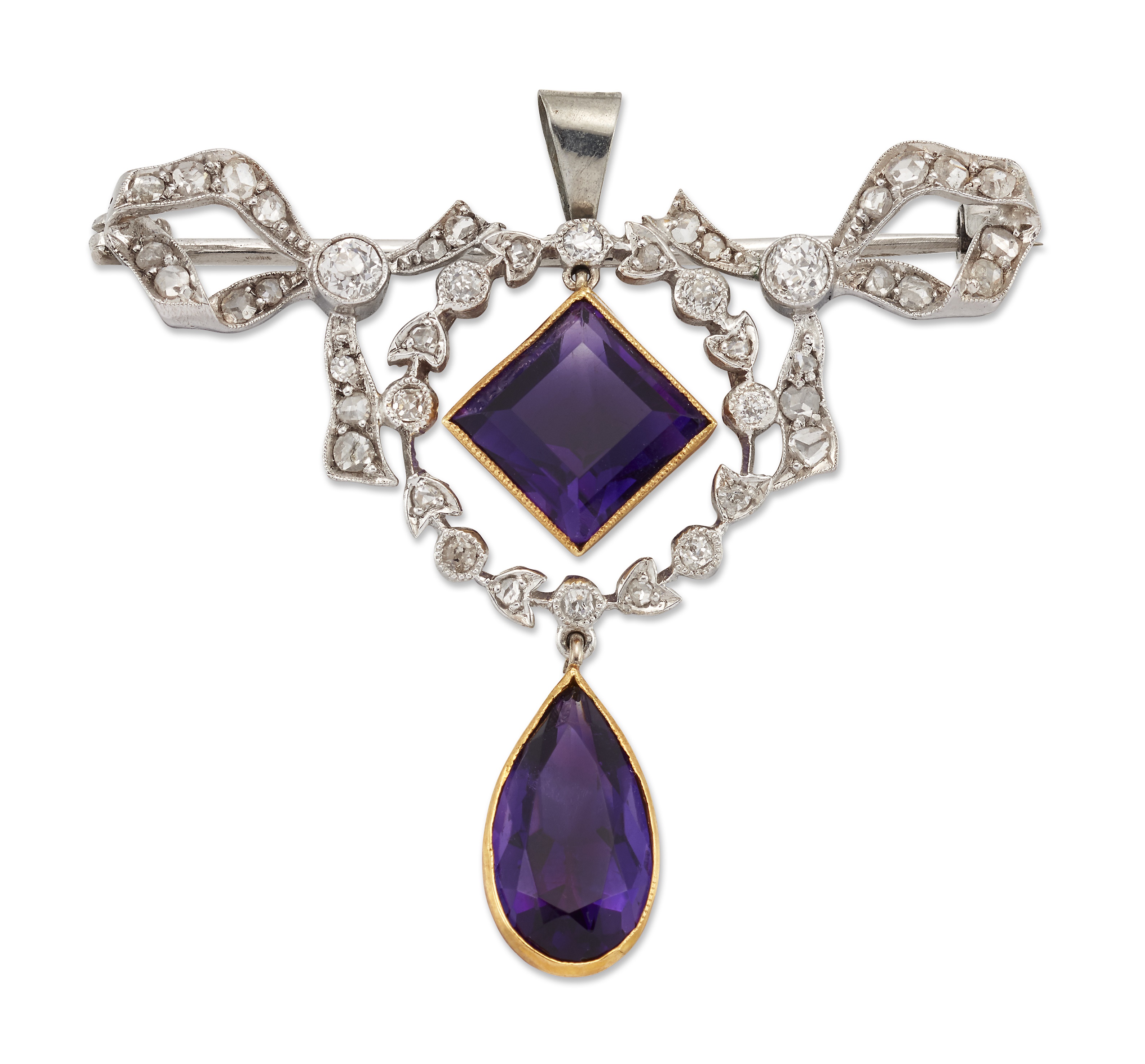 An early 20th century amethyst and diamond brooch