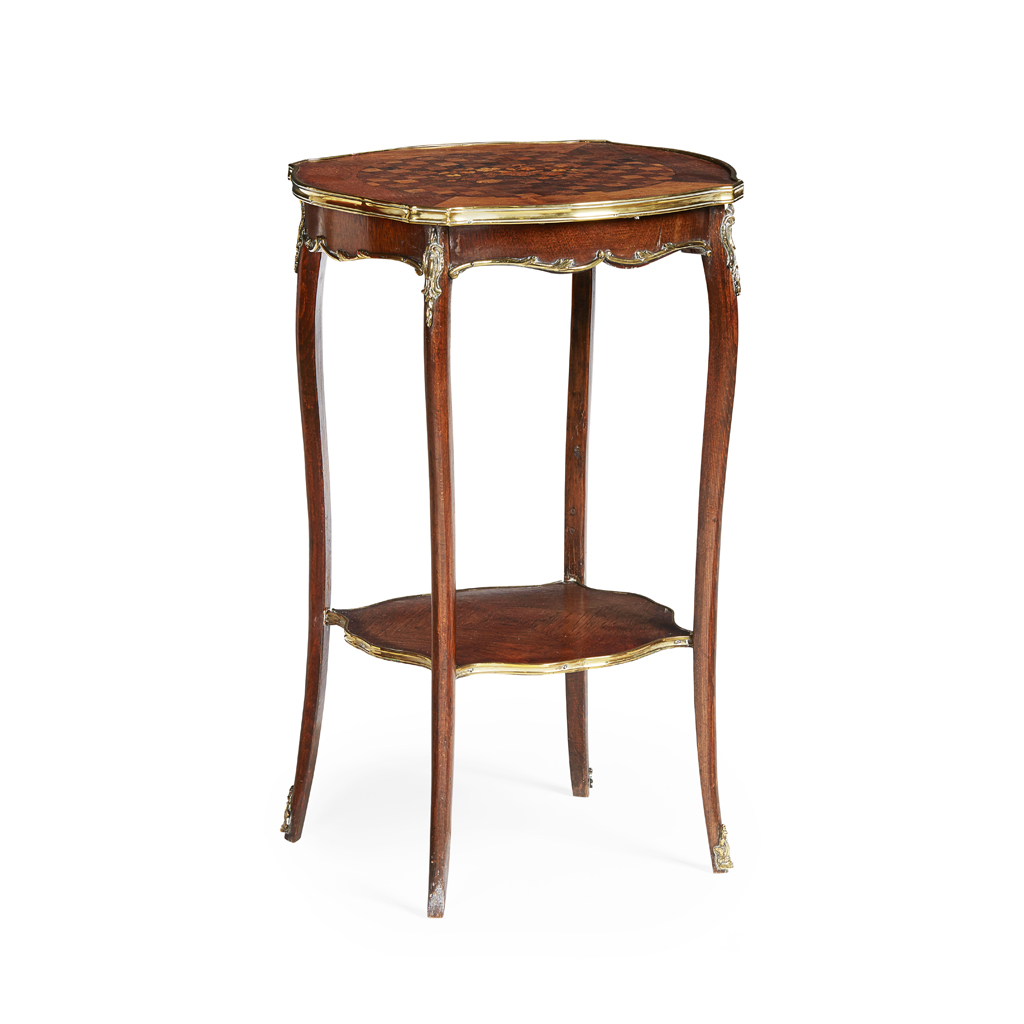 FRENCH KINGWOOD, PARQUETRY AND MARQUETRY BRASS BANDED BOUILLOTE TABLE