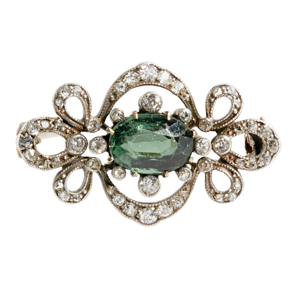 A Belle Époque diamond and tourmaline brooch