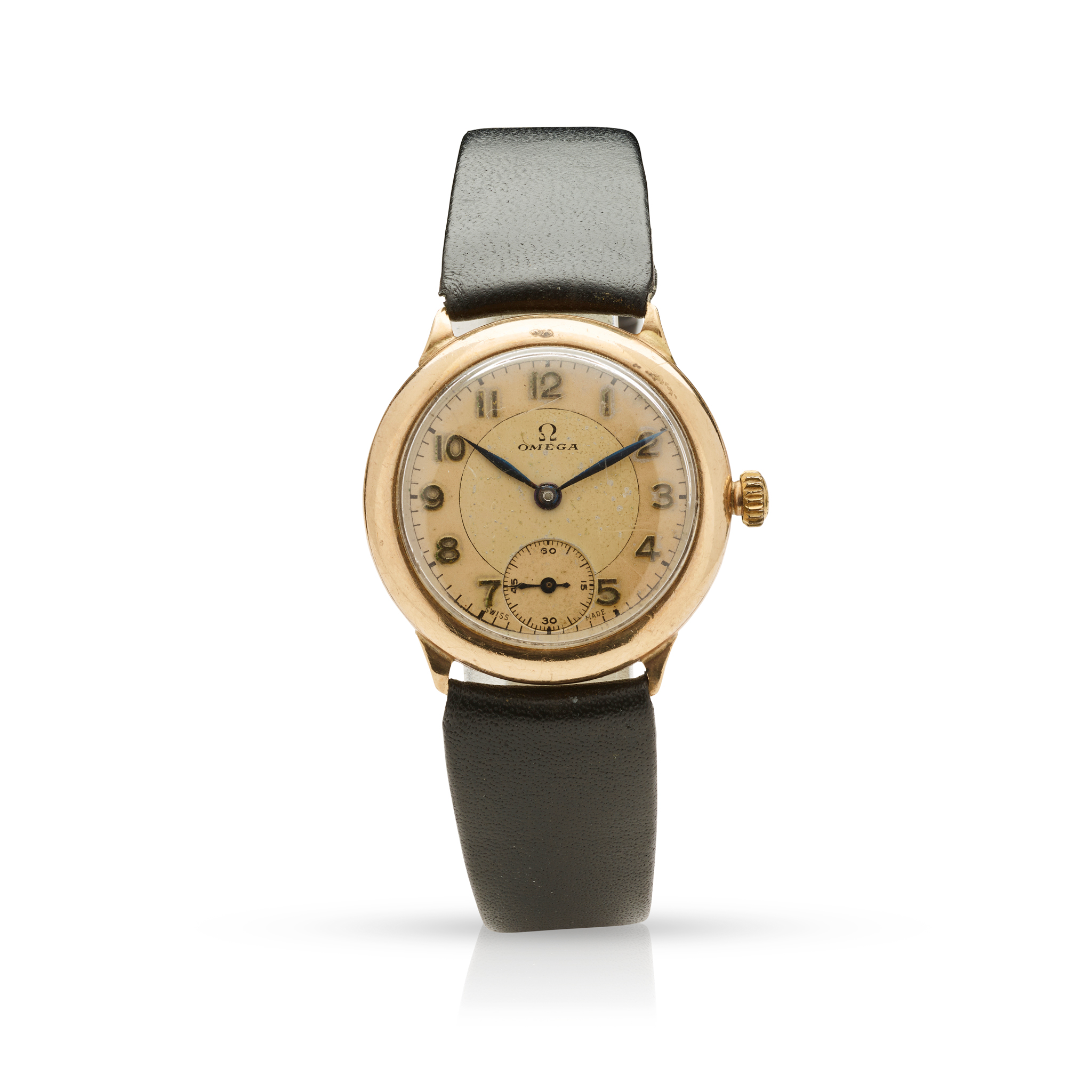 Omega. An unusual 9k gold mechanical wristwatch with two-tone dial