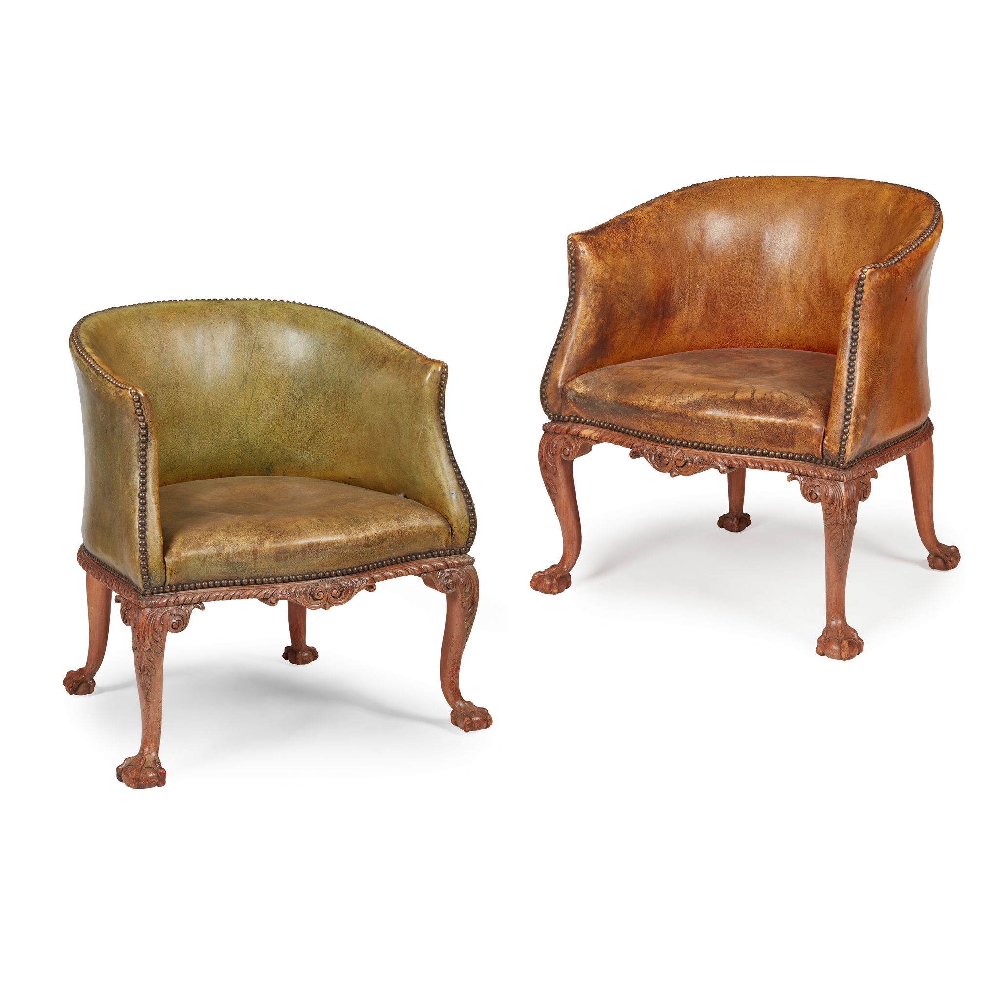 PAIR OF GEORGIAN STYLE LEATHER TUB ARMCHAIRS