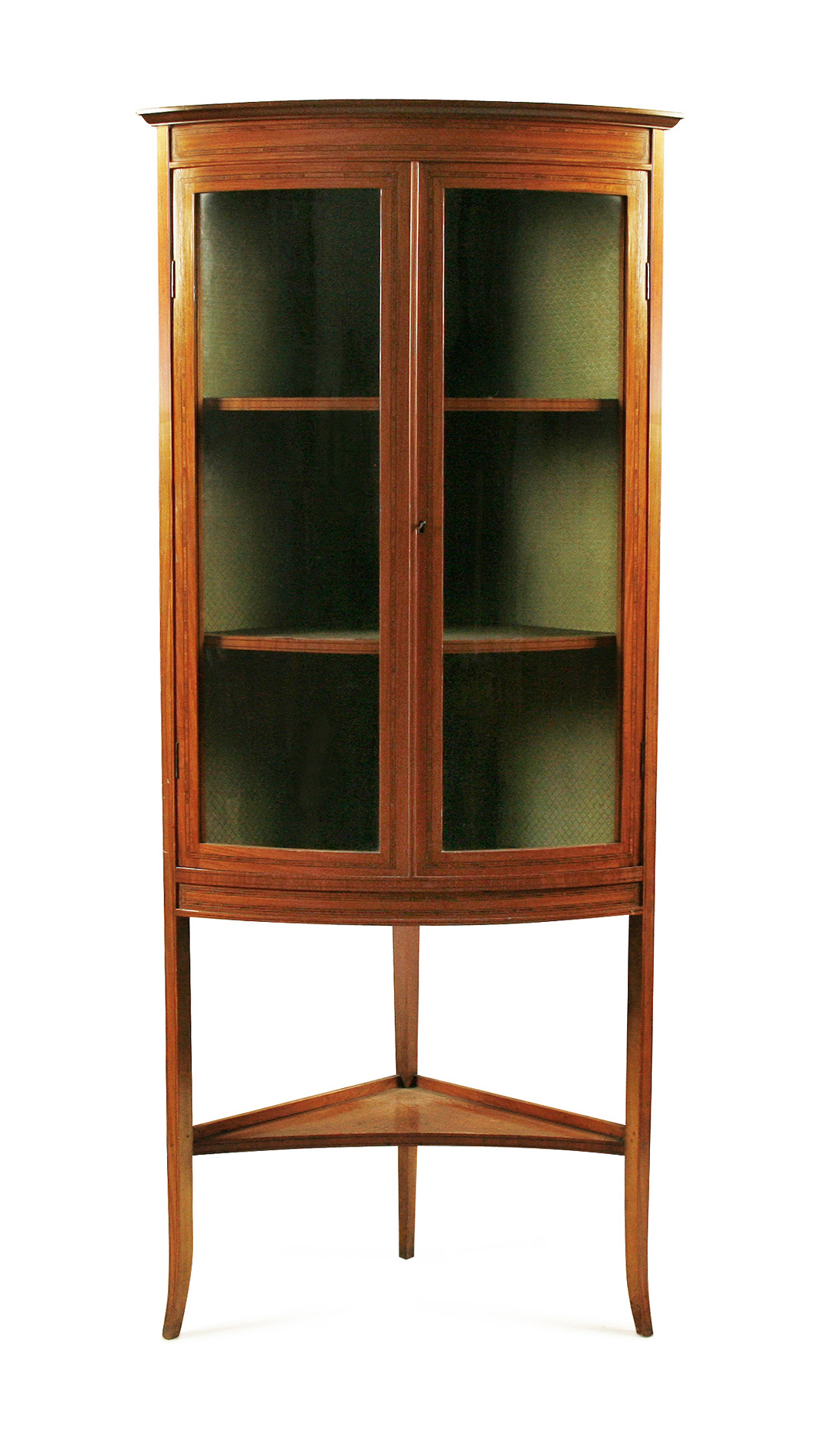EDWARDIAN SATINWOOD BOW FRONT CORNER CABINET