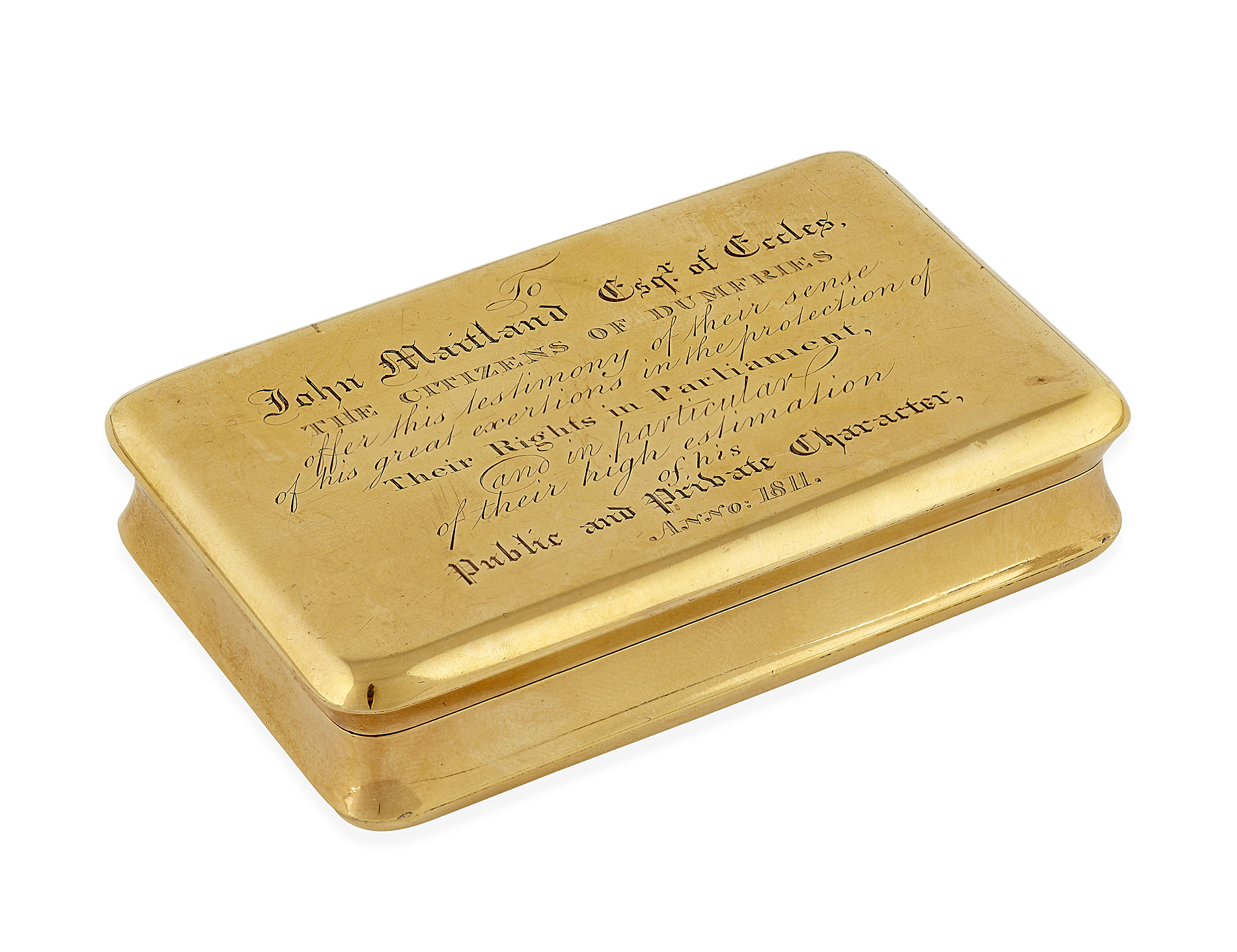 Dumfries interest - a George III 18ct gold presentation snuff box