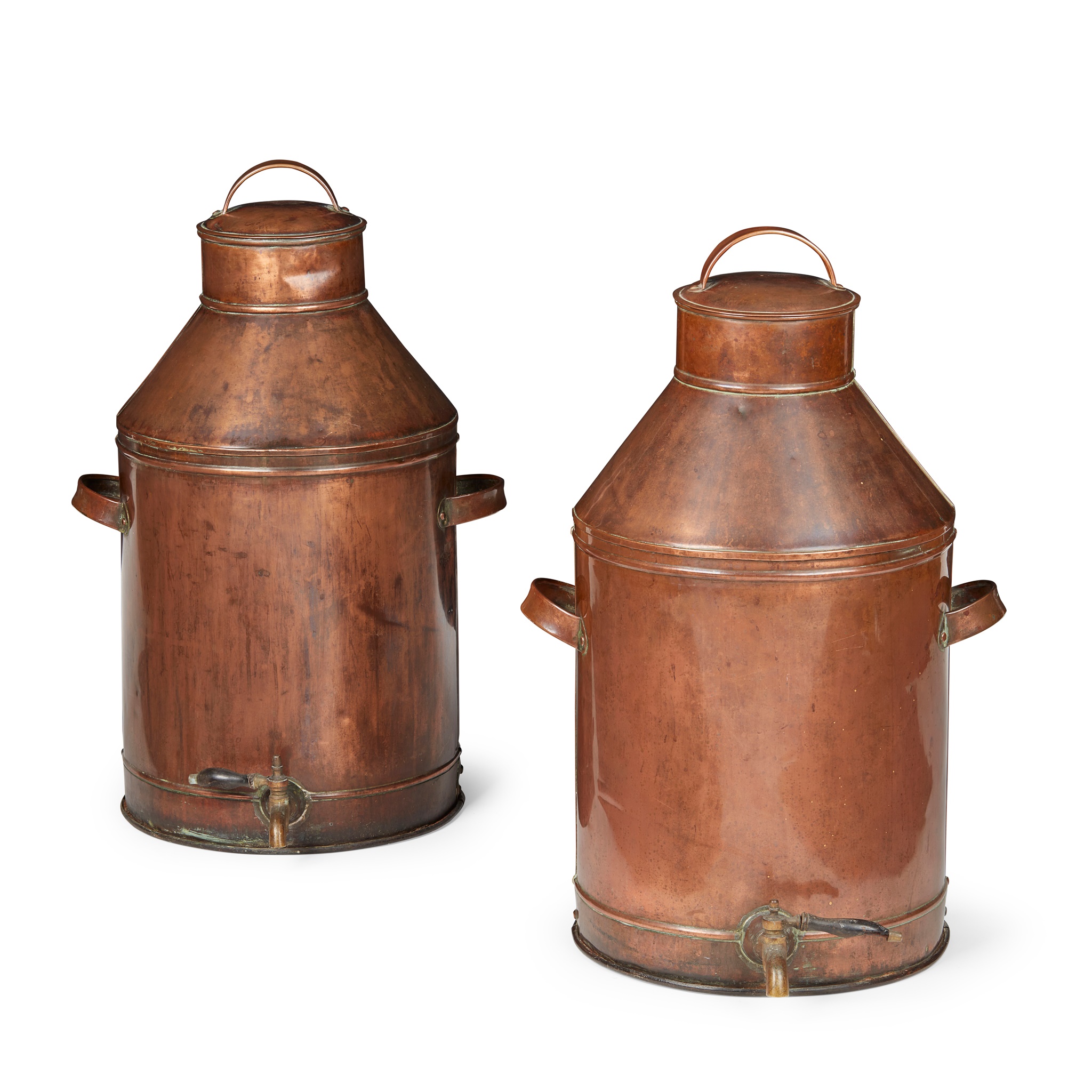 PAIR OF LARGE COPPER HOT WATER URNS