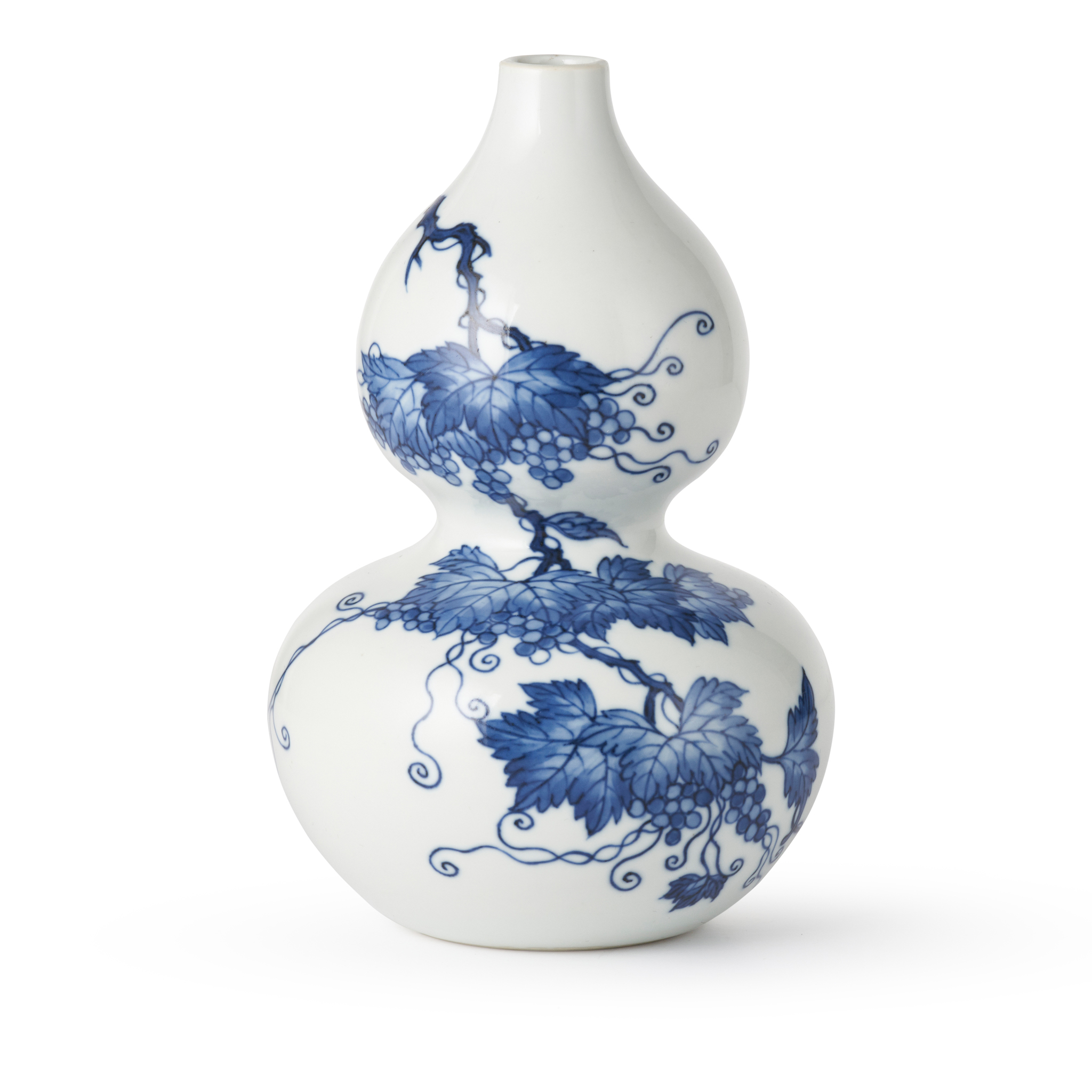 BLUE AND WHITE 'SQUIRREL AND GRAPE' GOURD-SHAPED VASE