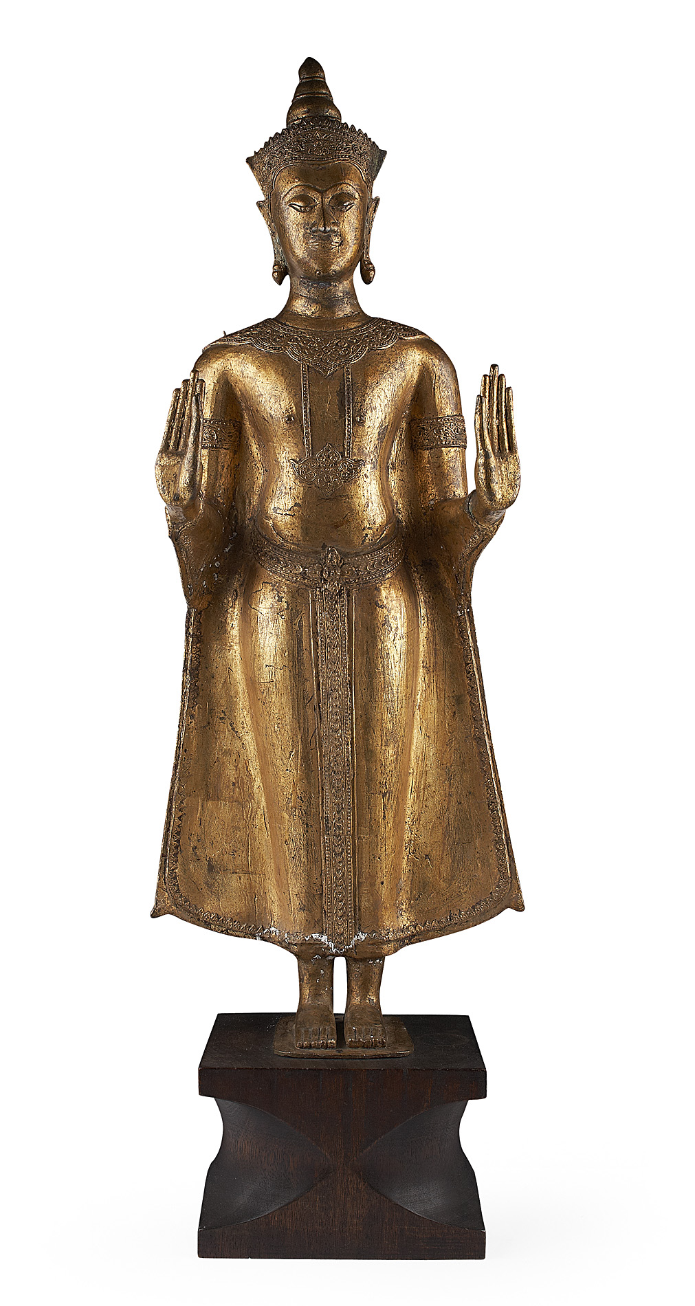 SOUTHEAST ASIAN GILT METAL STANDING FIGURE OF A BUDDHA