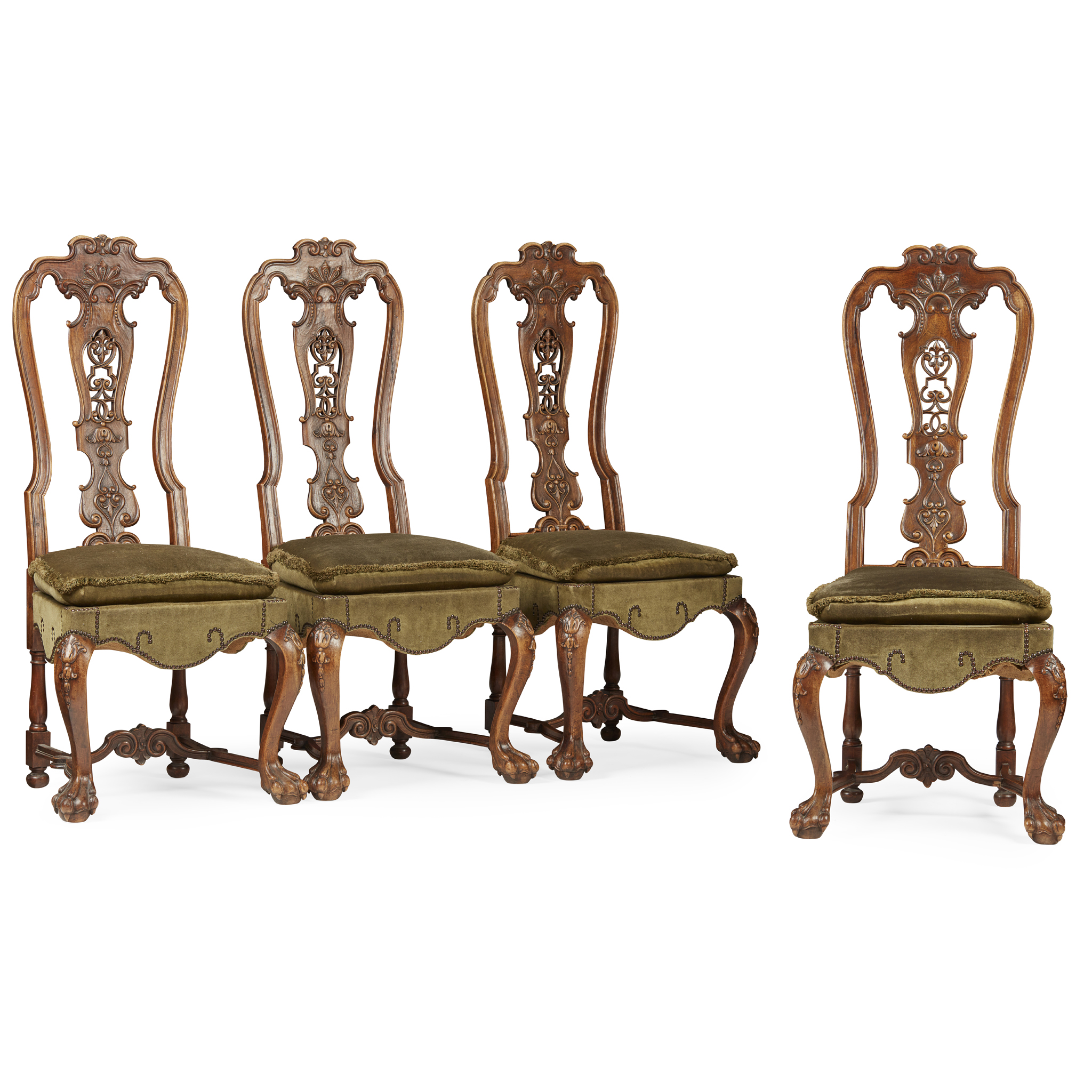 SET OF FOUR WILLIAM AND MARY STYLE WALNUT SIDE CHAIRS