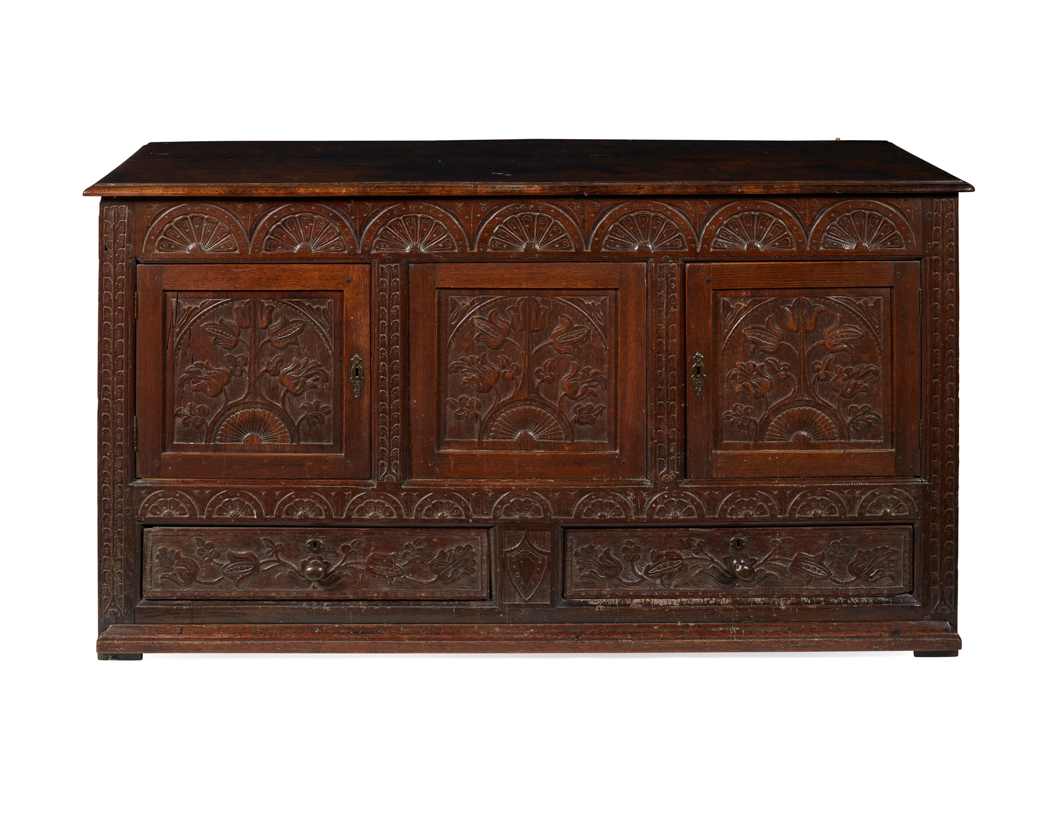 CARVED OAK MULE CHEST