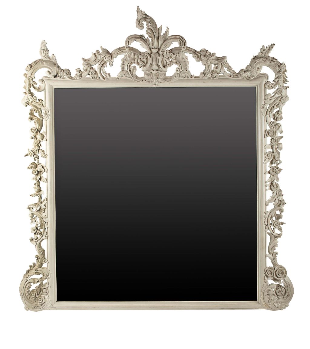 PAIR OF LARGE CARVED PAINTED WOOD OVERMANTEL MIRRORS