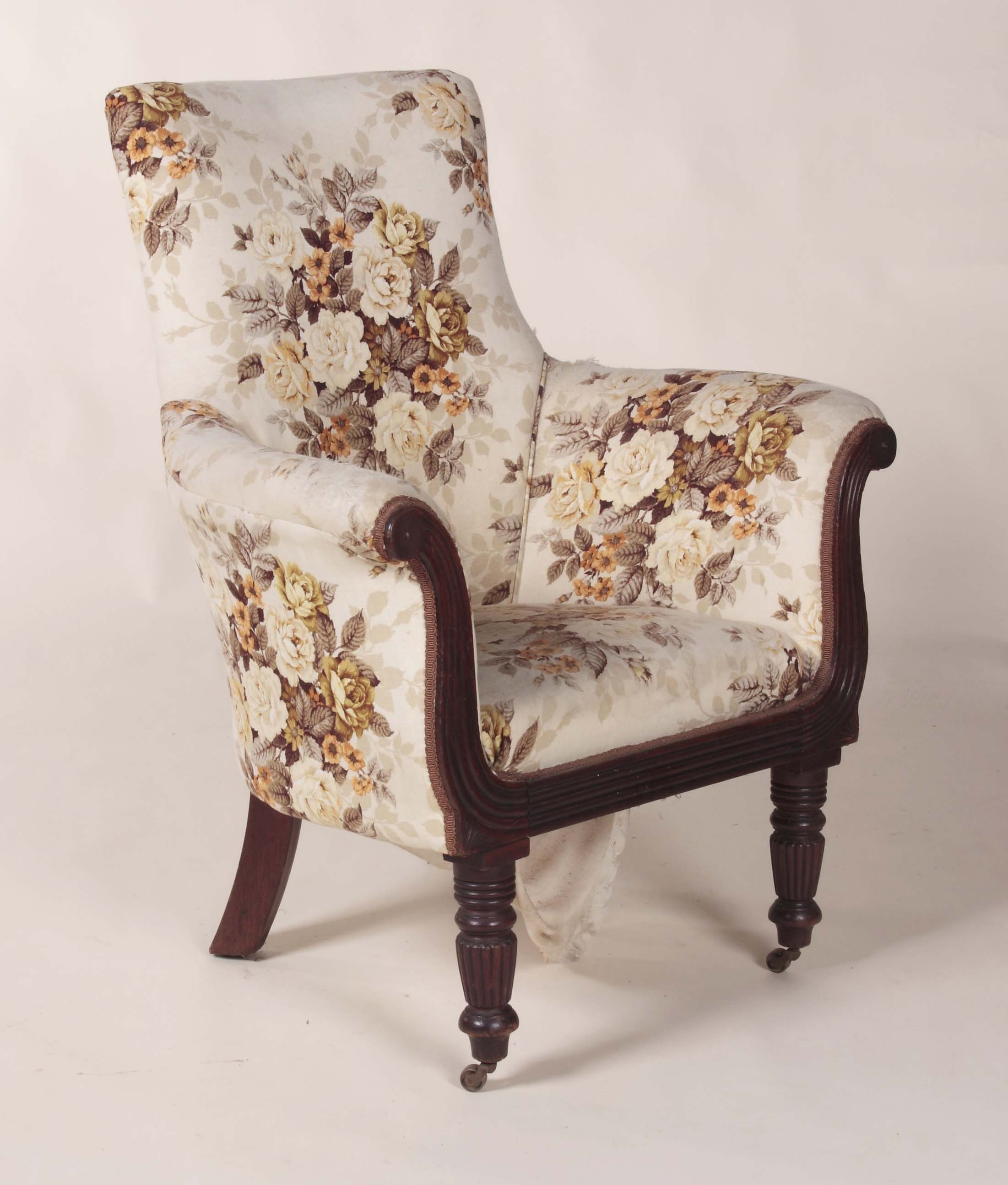 A Regency mahogany framed library arm chair
