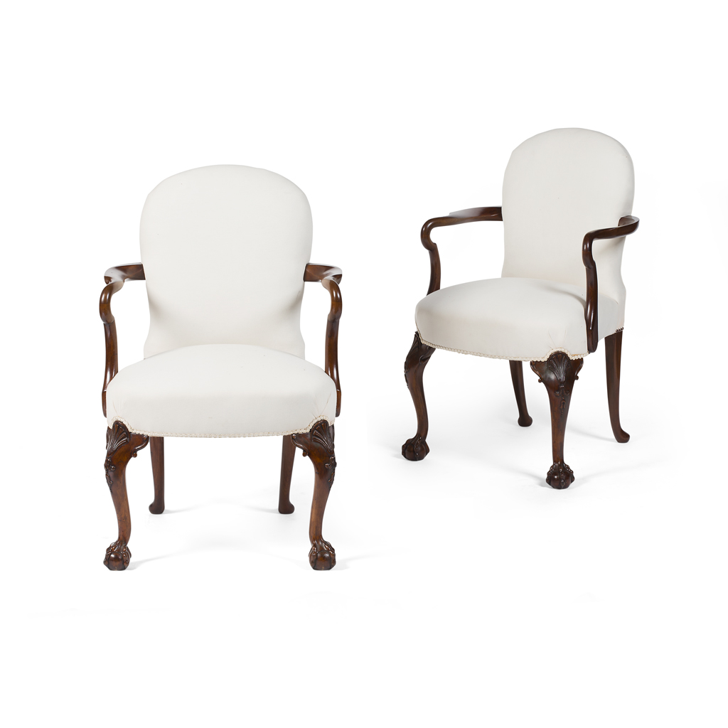 PAIR OF GEORGE II STYLE WALNUT ARMCHAIRS