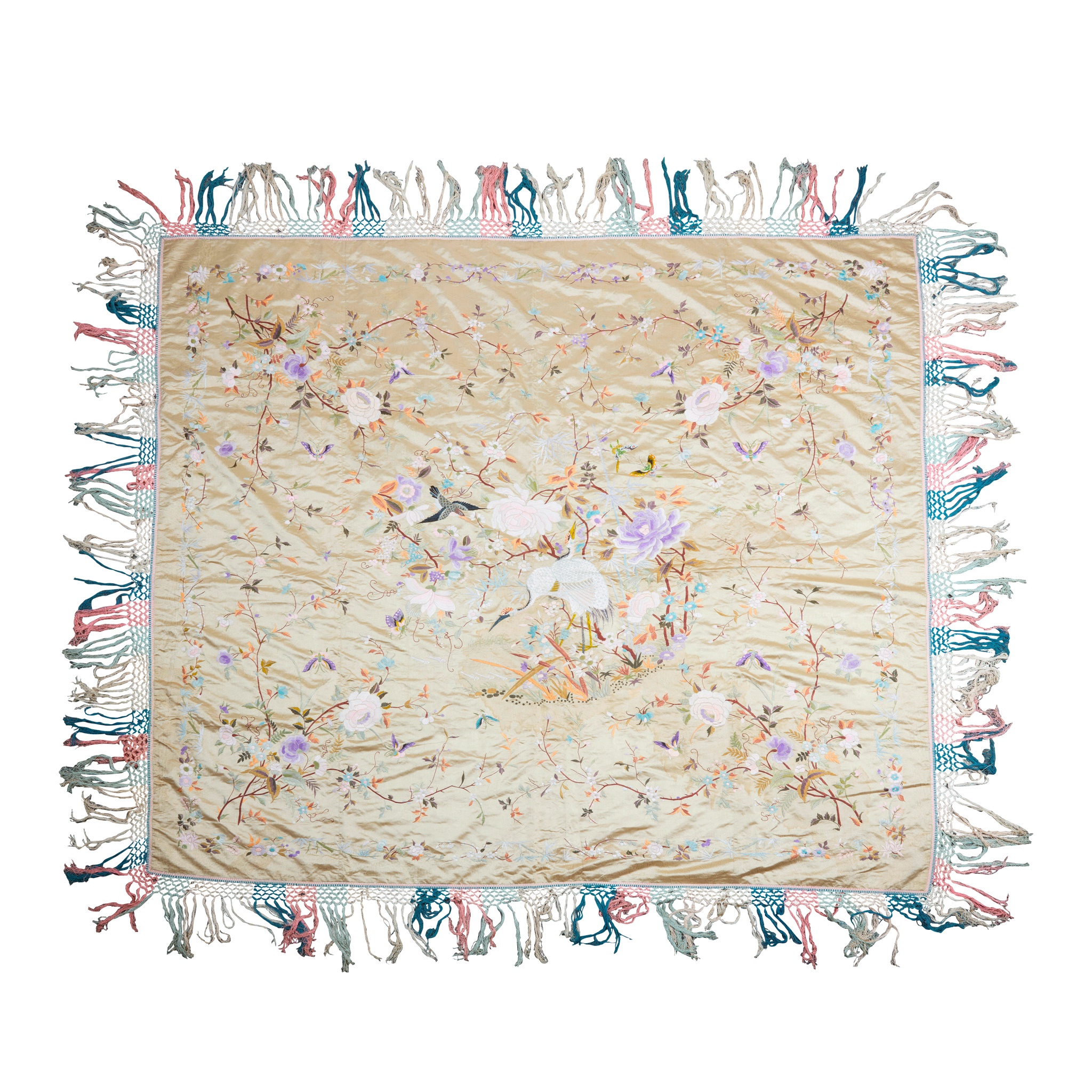 GROUP OF EIGHT SILK EMBROIDERED TEXTILES