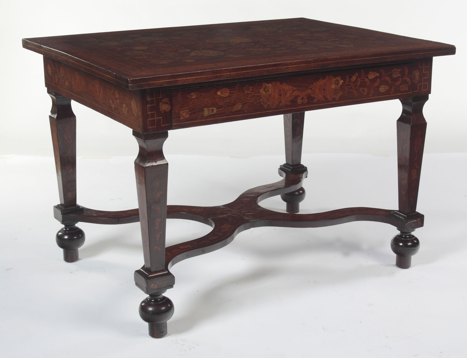 A late 18th century Dutch walnut and floral marquetry centre table