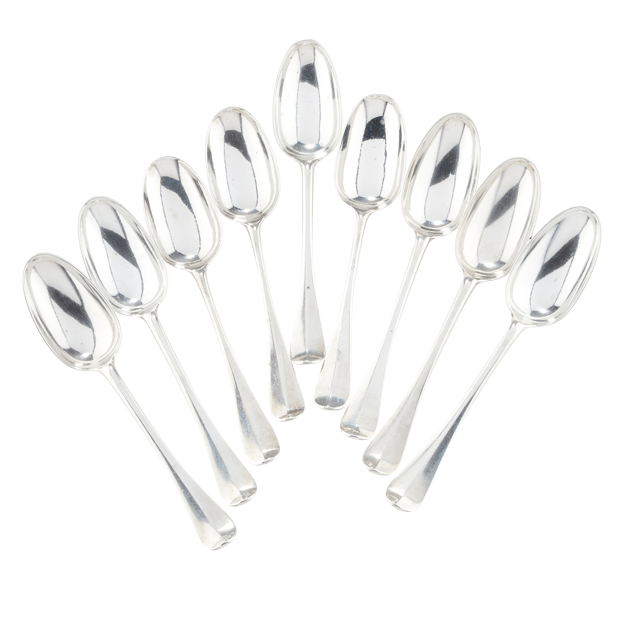 A MATCHED SET OF NINE GEORGE III SCOTTISH PROVINCIAL TABLESPOONS