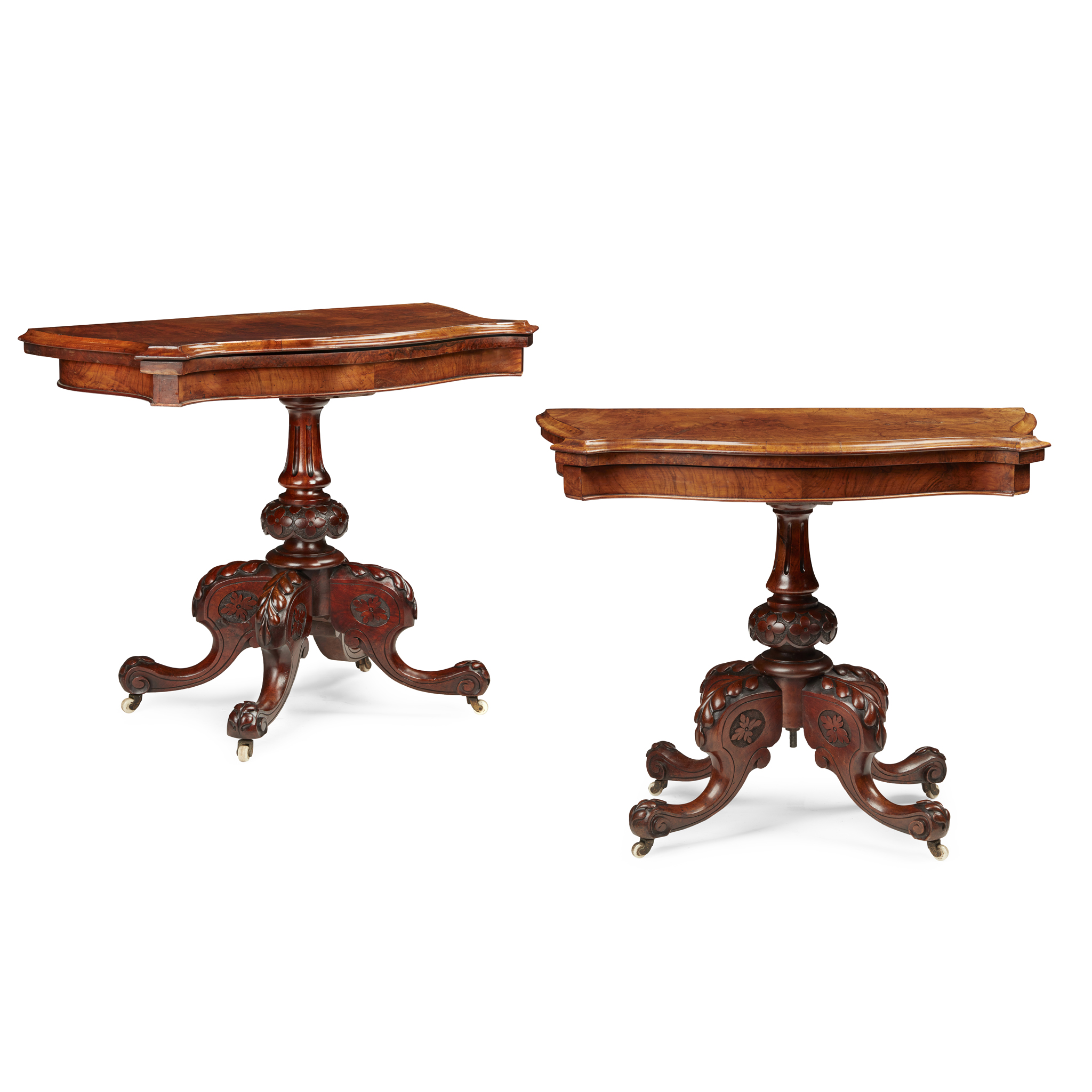 PAIR OF VICTORIAN WALNUT GAMES TABLES