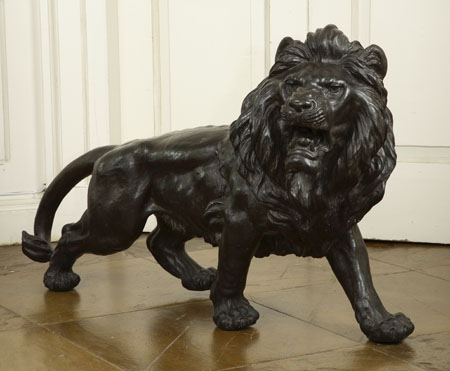 A large bronze model of a lion after Antoine-Louis Barye NOTICE: THIS IS A JAPANESE BRONZE, MEIJI PERIOD