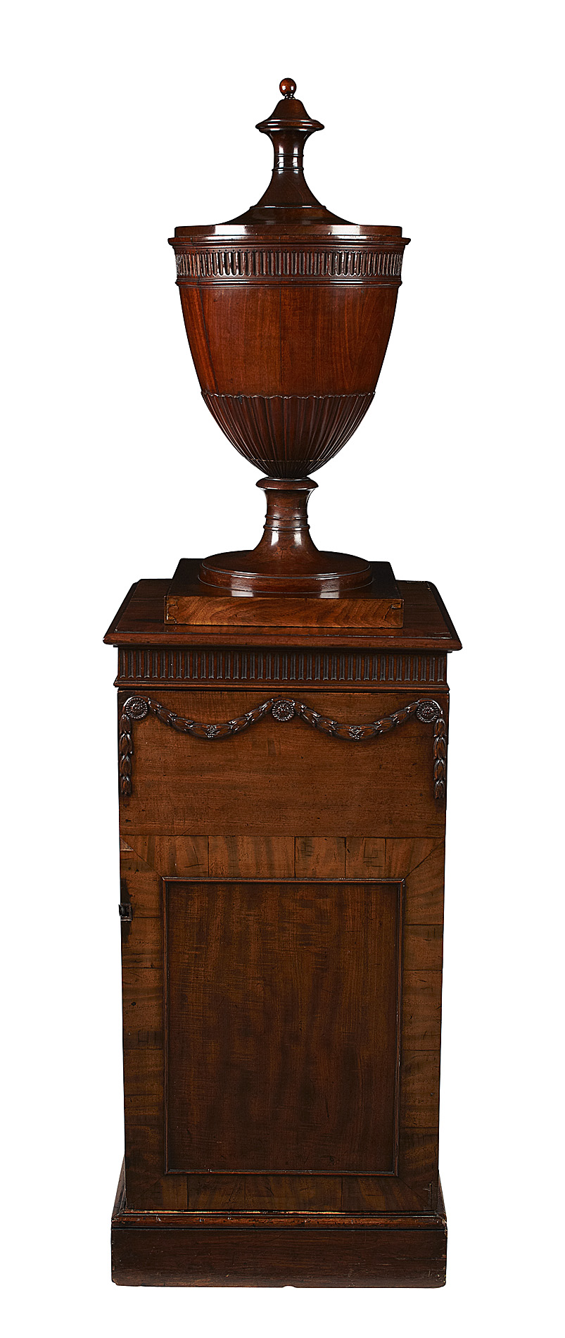 GEORGE III MAHOGANY URN ON PEDESTAL CABINET