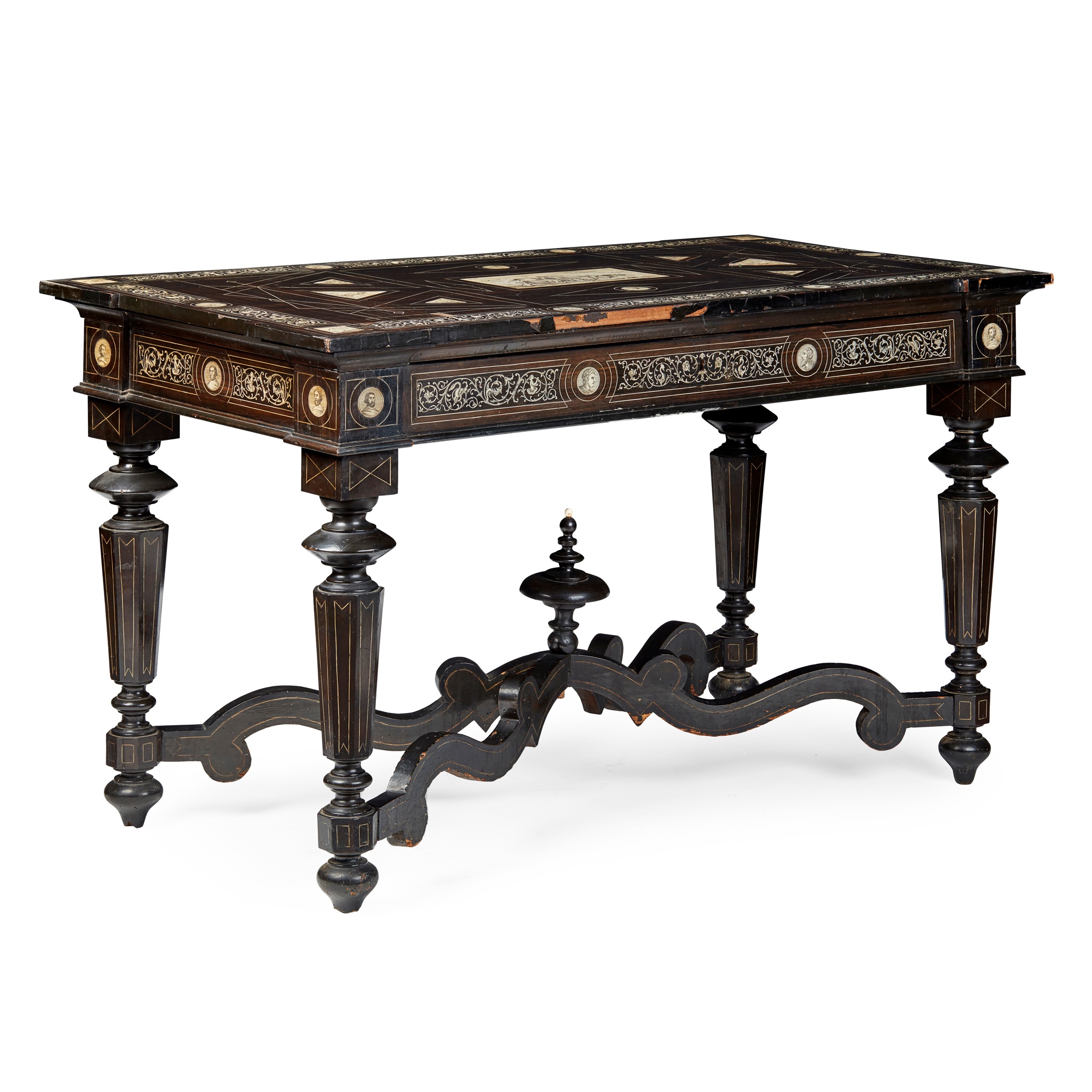 ITALIAN MILANESE EBONY AND IVORY INLAID CENTRE TABLE, IN THE MANNER OF FERDINANDO POGLIANI