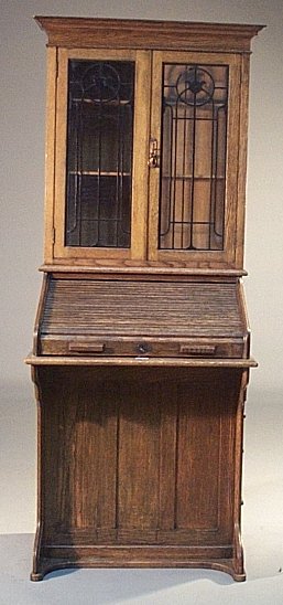 An oak bureau bookcase