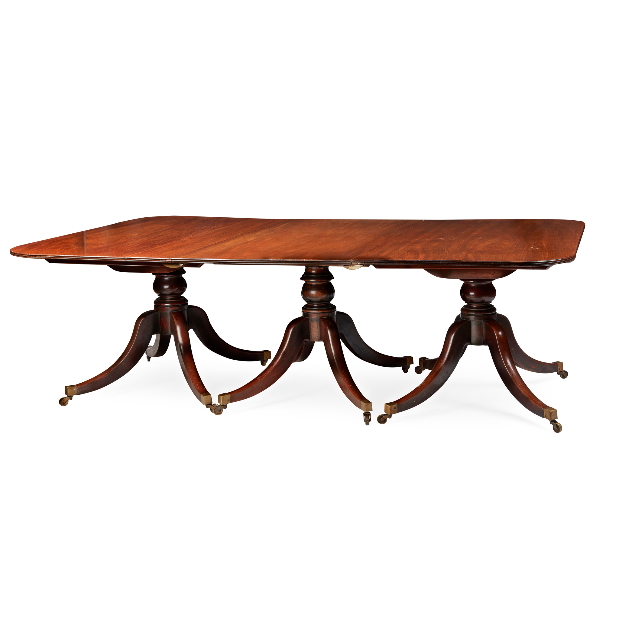 GEORGE III STYLE MAHOGANY THREE PILLAR DINING TABLE