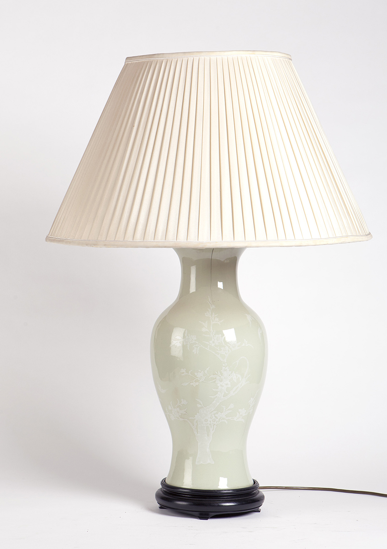 PAIR OF CHINESE CELADON GROUND PORCELAIN BALUSTER VASES