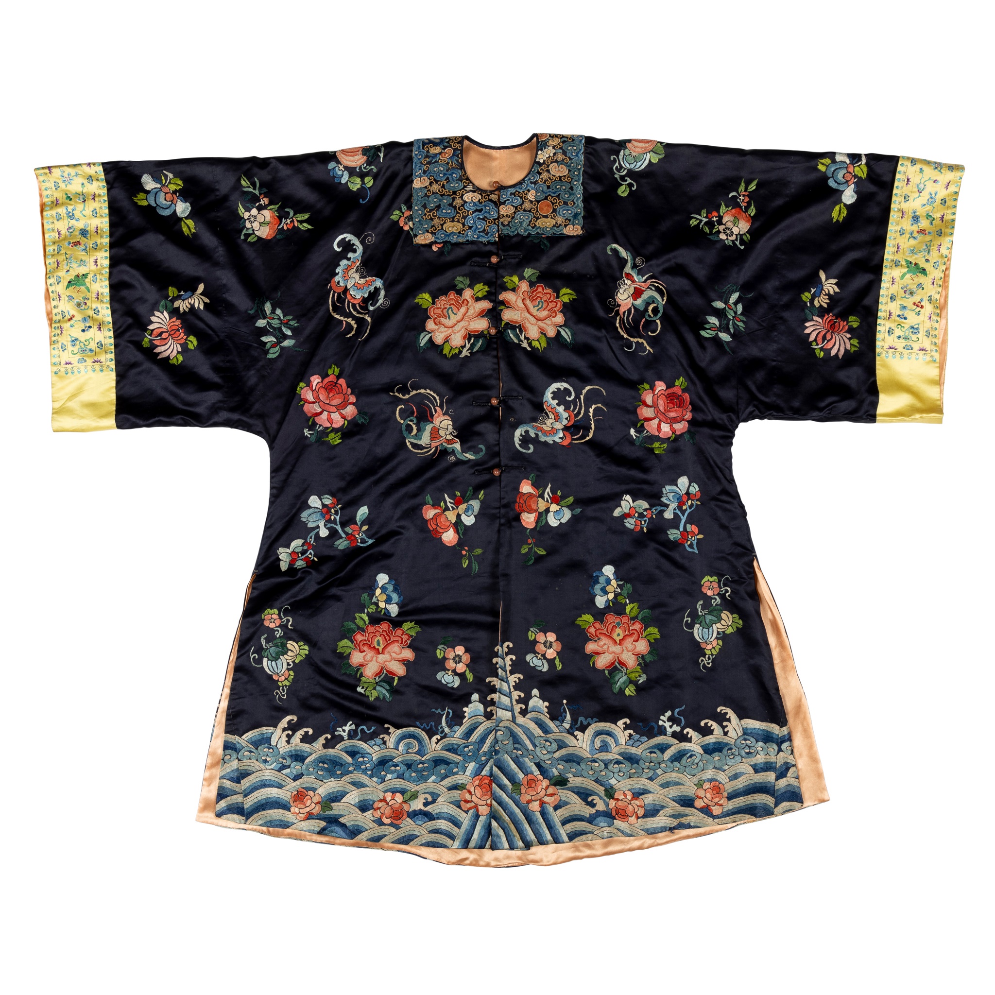 DARK-BLUE-GROUND SILK EMBROIDERED LADY'S ROBE