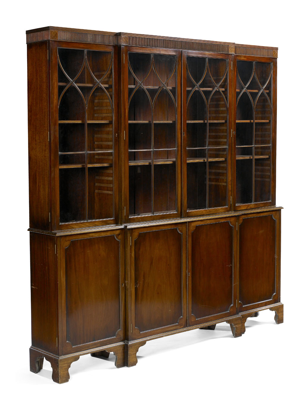 A George III style mahogany breakfront bookcase