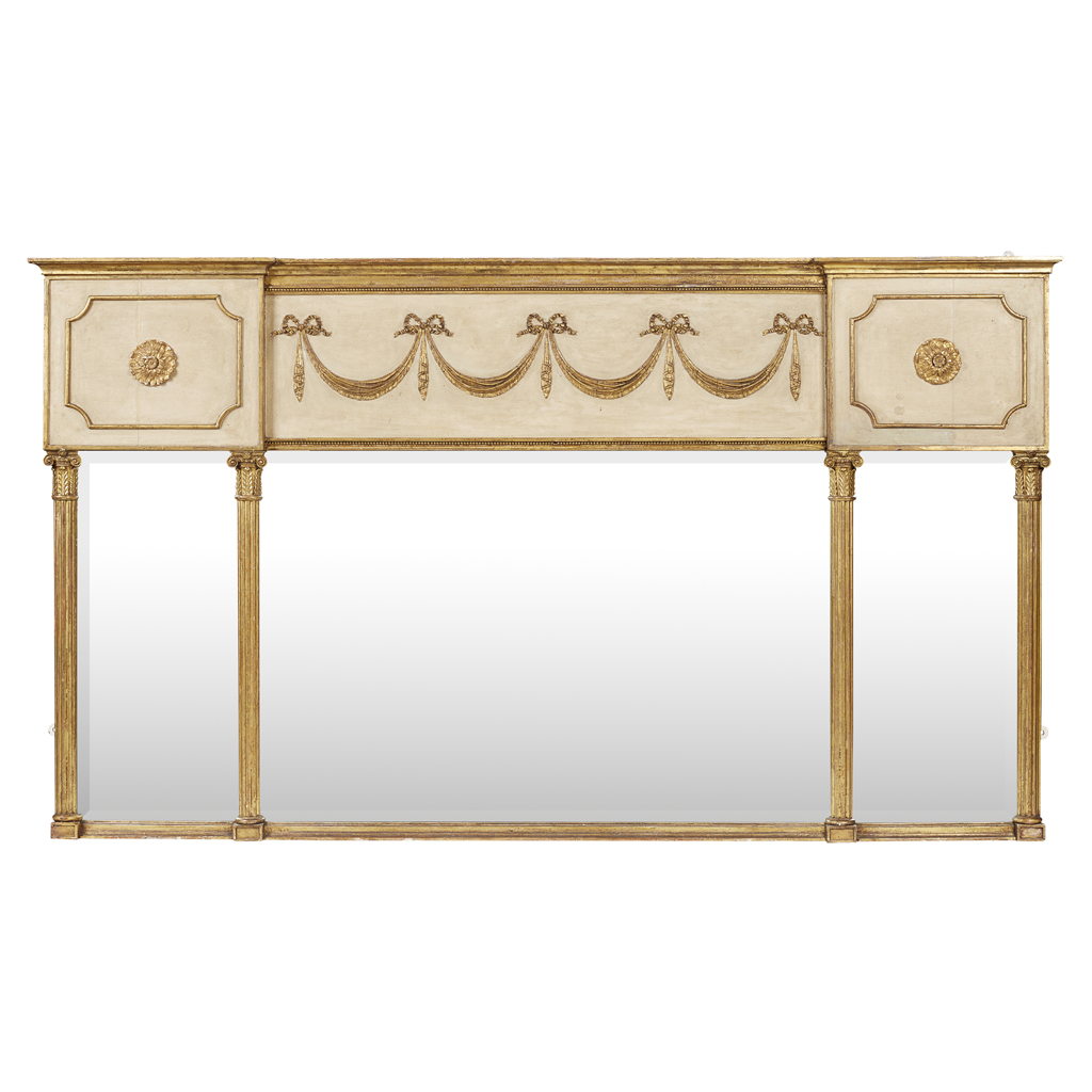 REGENCY GILTWOOD AND GESSO TRIPLE OVERMANTEL MIRROR