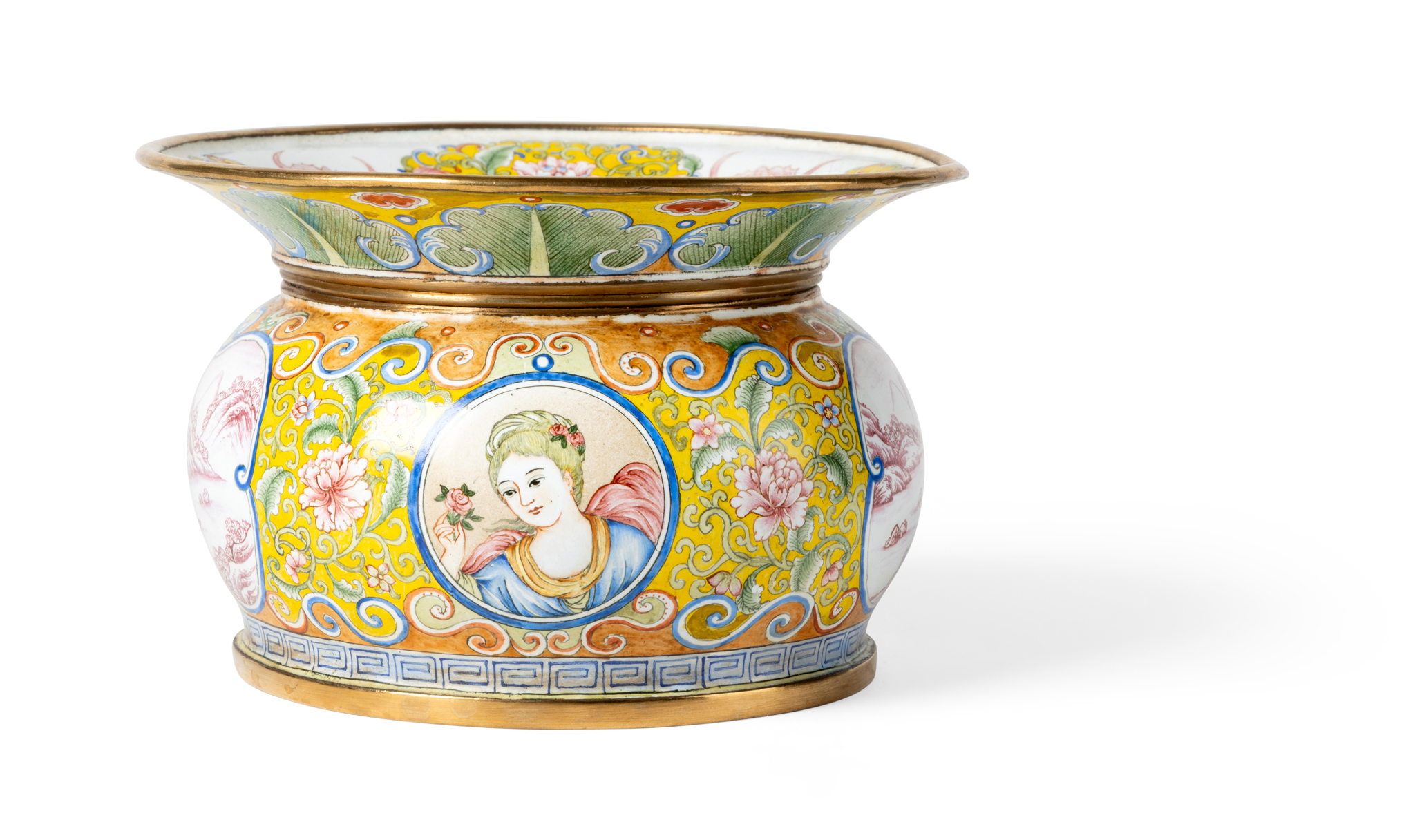 CHINESE PAINTED ENAMEL 'EUROPEAN SUBJECT' SPITTON