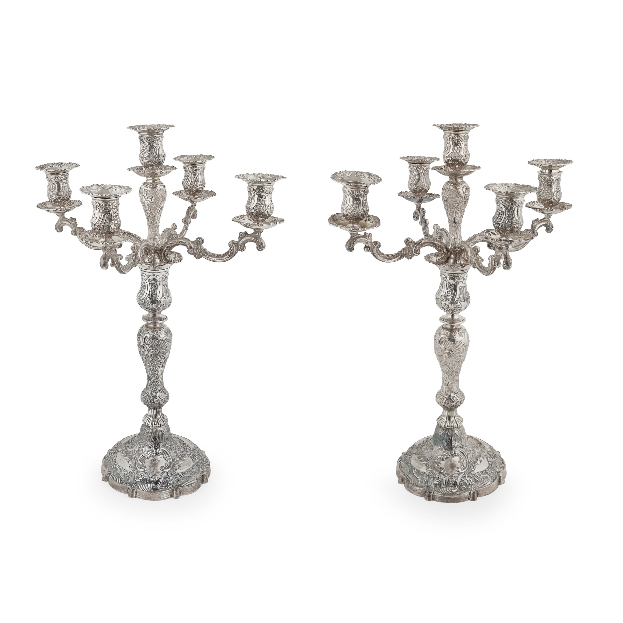 A pair of late Victorian four branch candelabra