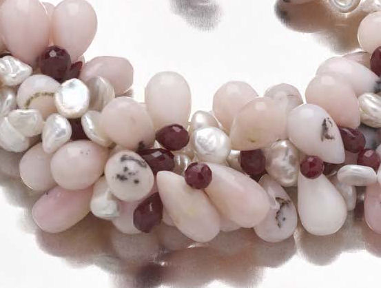 A Peruvian opal, freshwater pearl and ruby necklace,