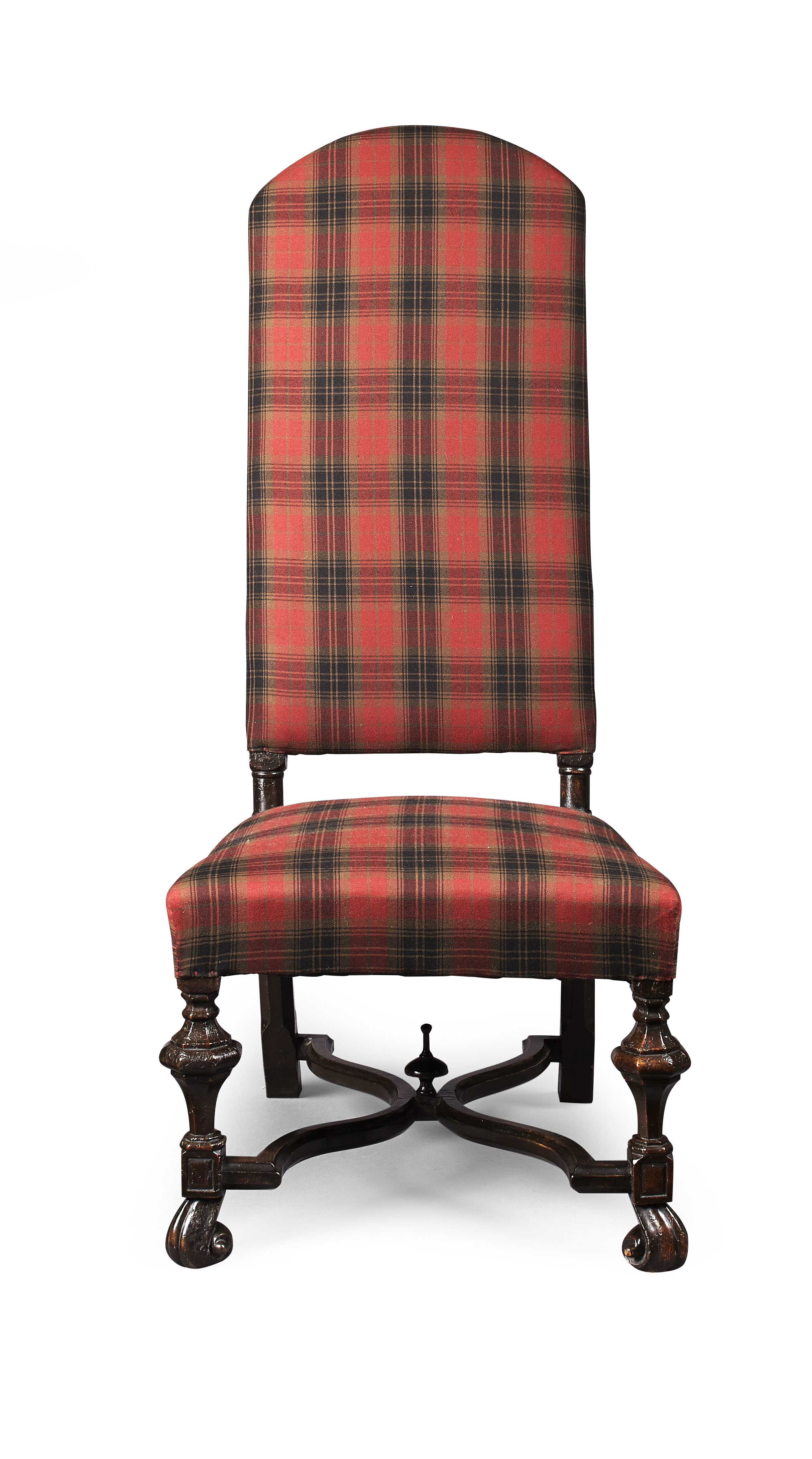 WILLIAM & MARY STAINED BEECH FRAMED AND UPHOLSTERED SIDE CHAIR