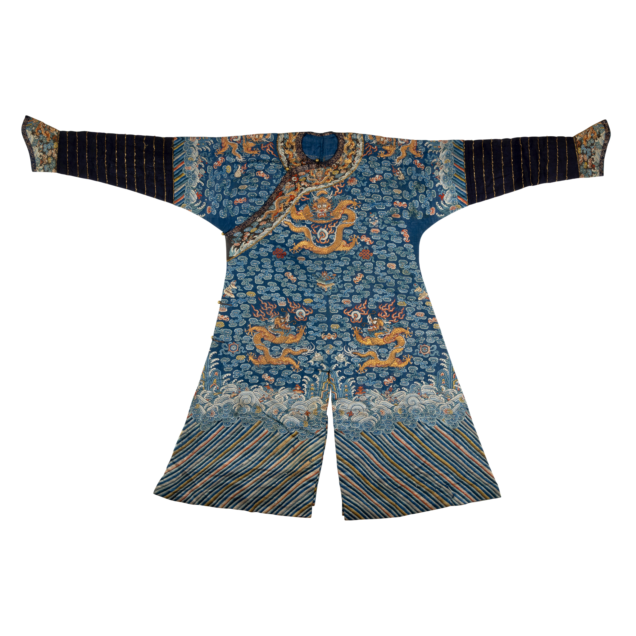 CHINESE BLUE-GROUND GAUZE 'NINE DRAGONS' SUMMER ROBE, JIFU