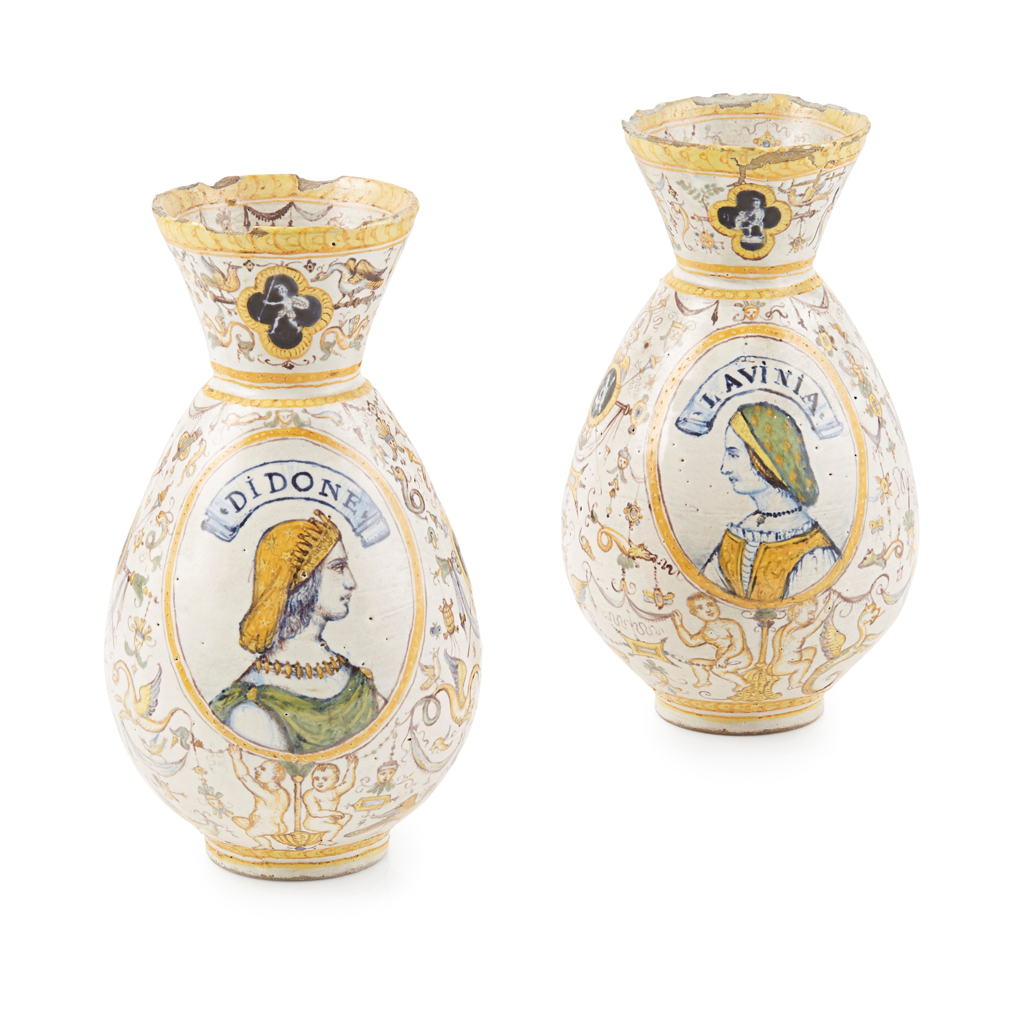 PAIR OF MAIOLICA VASES